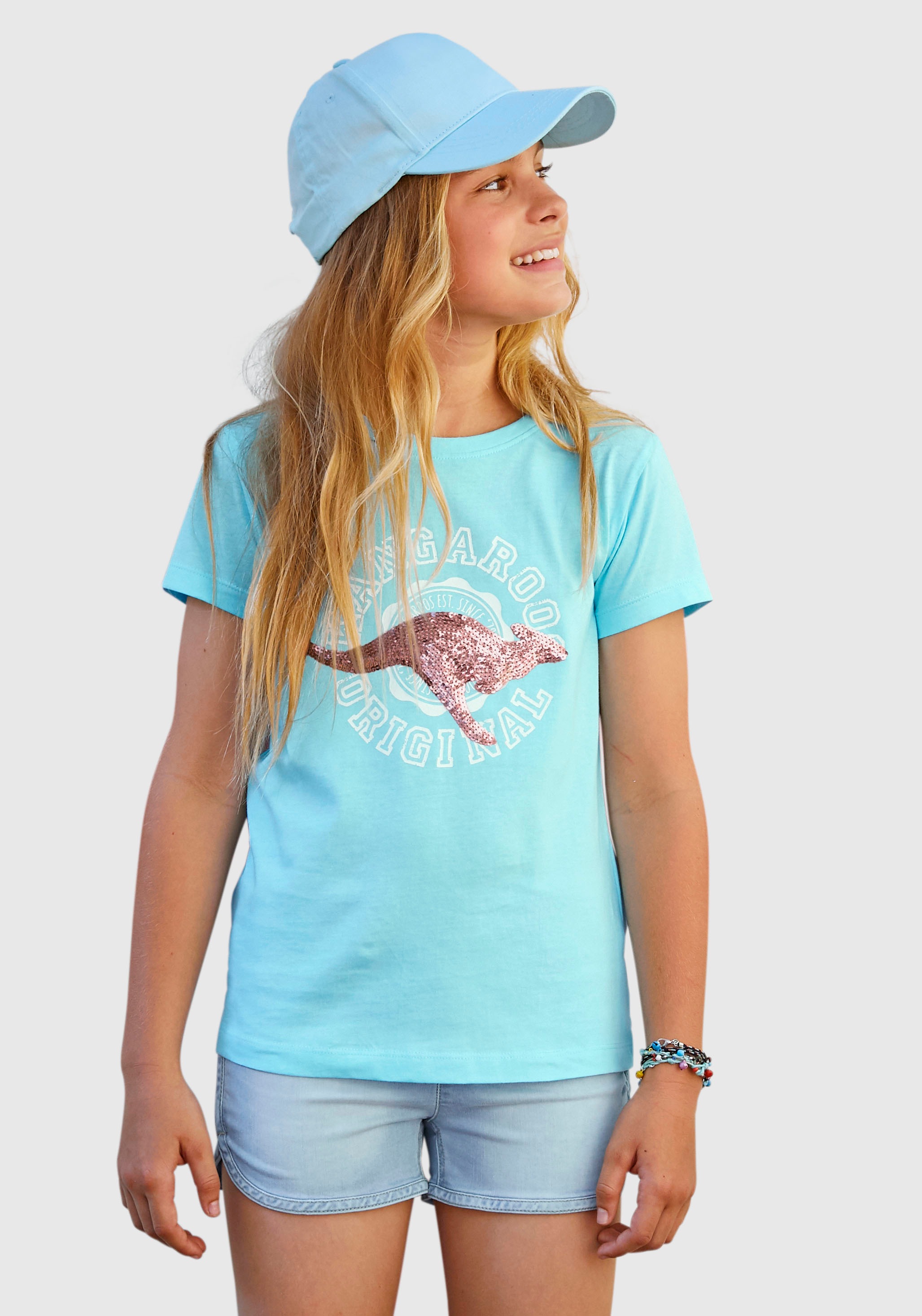 Trendige KangaROOS T-Shirt, shoppen ohne mit Paillettenapplikation Mindestbestellwert