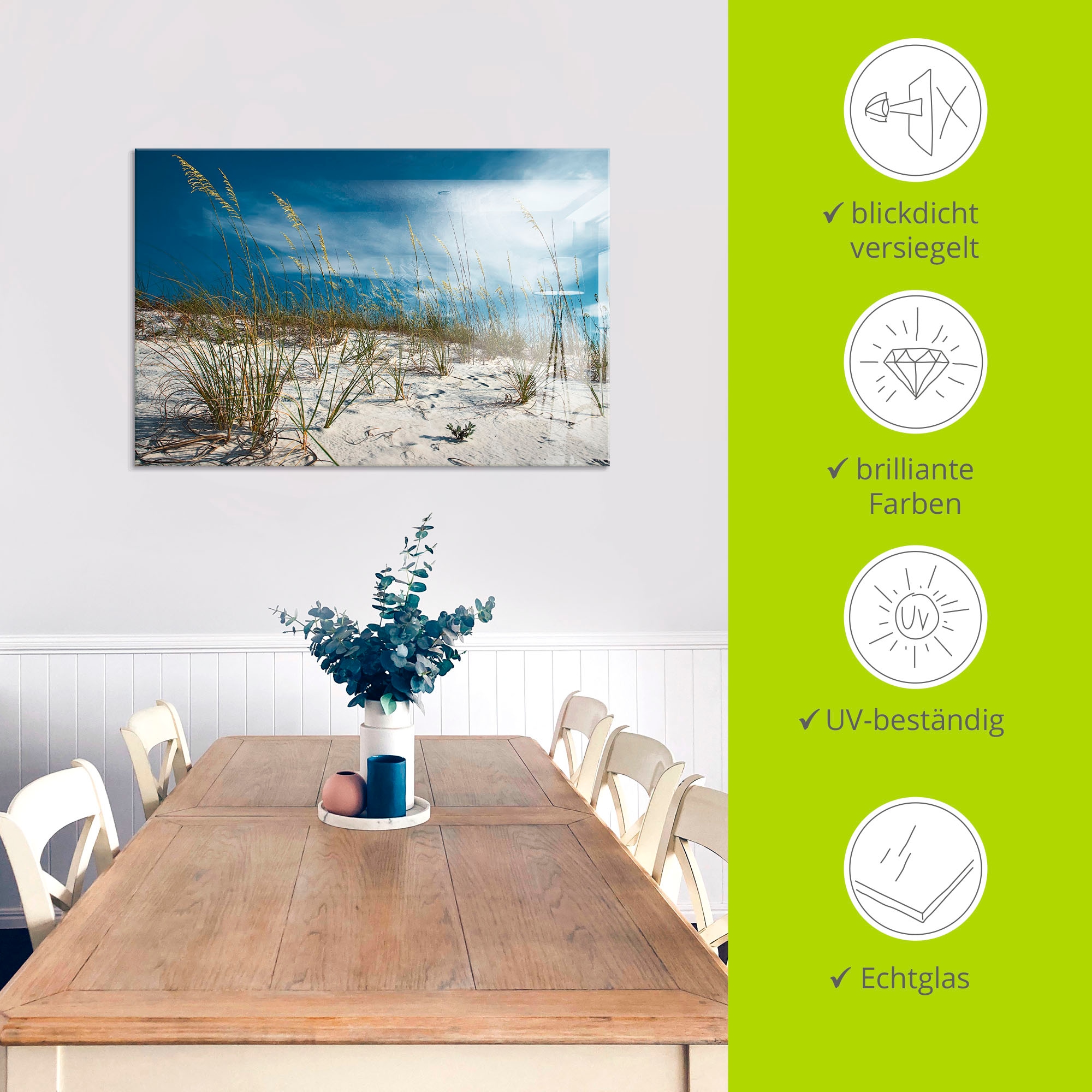 Artland Glasbild »Sanddüne und Gräser« Strand 1 Stk. tlg. in verschiedenen Grössen