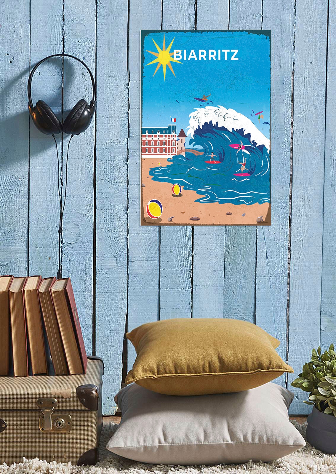 Image of queence Metallbild "Biarritz Beach" Meer Strand Strandbilder 1 Stk. tlg. Stahlschilder
