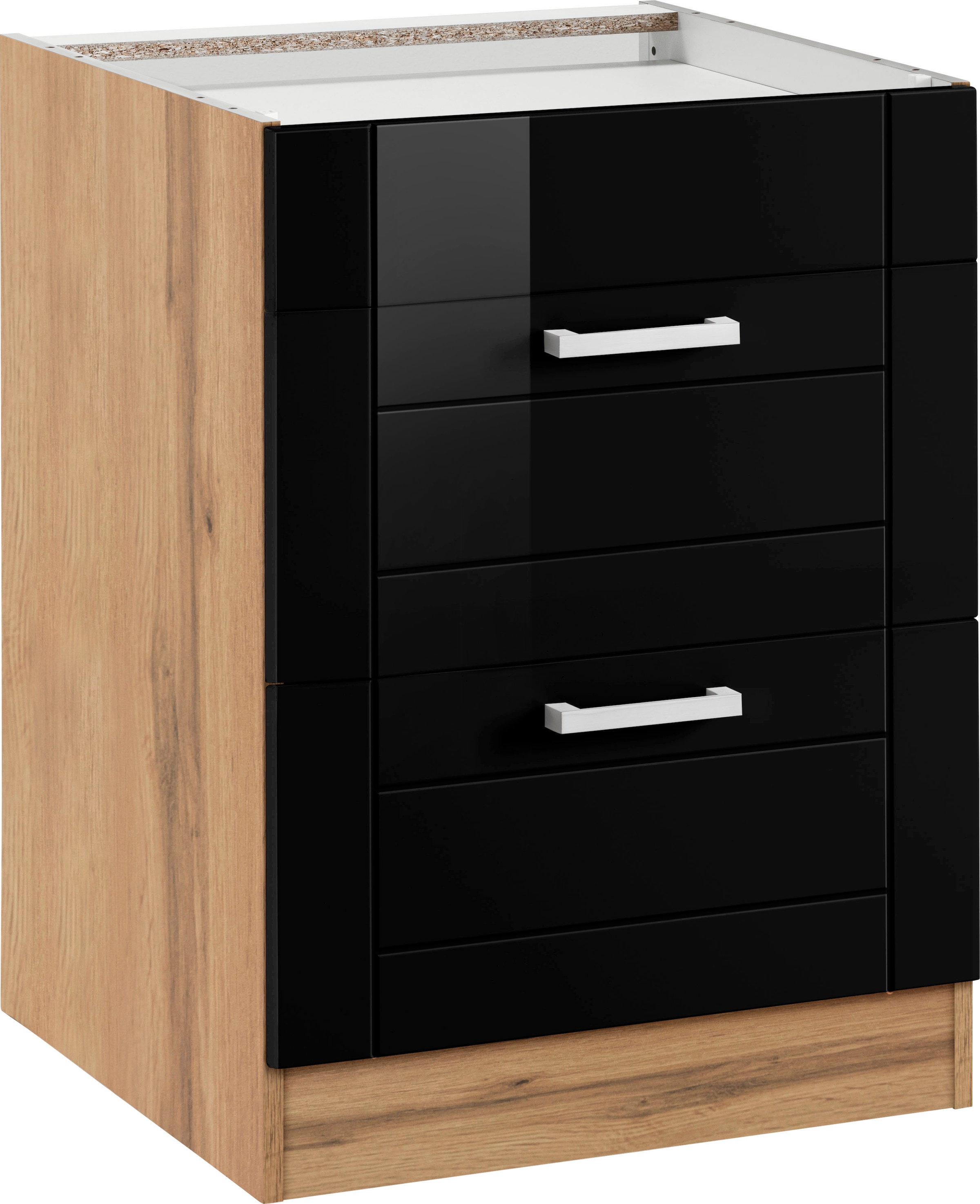 KOCHSTATION Kochfeldumbauschrank »KS-Tinnum« 60 cm breit, 2 Auszüge, Metallgriffe, MDF Fronten