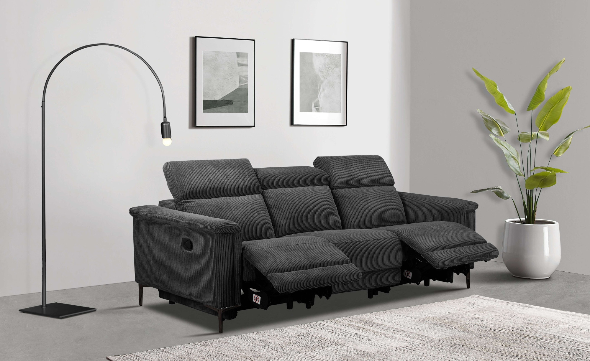 GOODproduct 3-places »LUND Cord, B. 222cm, manuelle/elektrische Relaxfunktion in 2 Sitzen,« USB-C bei elektrischer Ausführung, Kopfteilverstellung