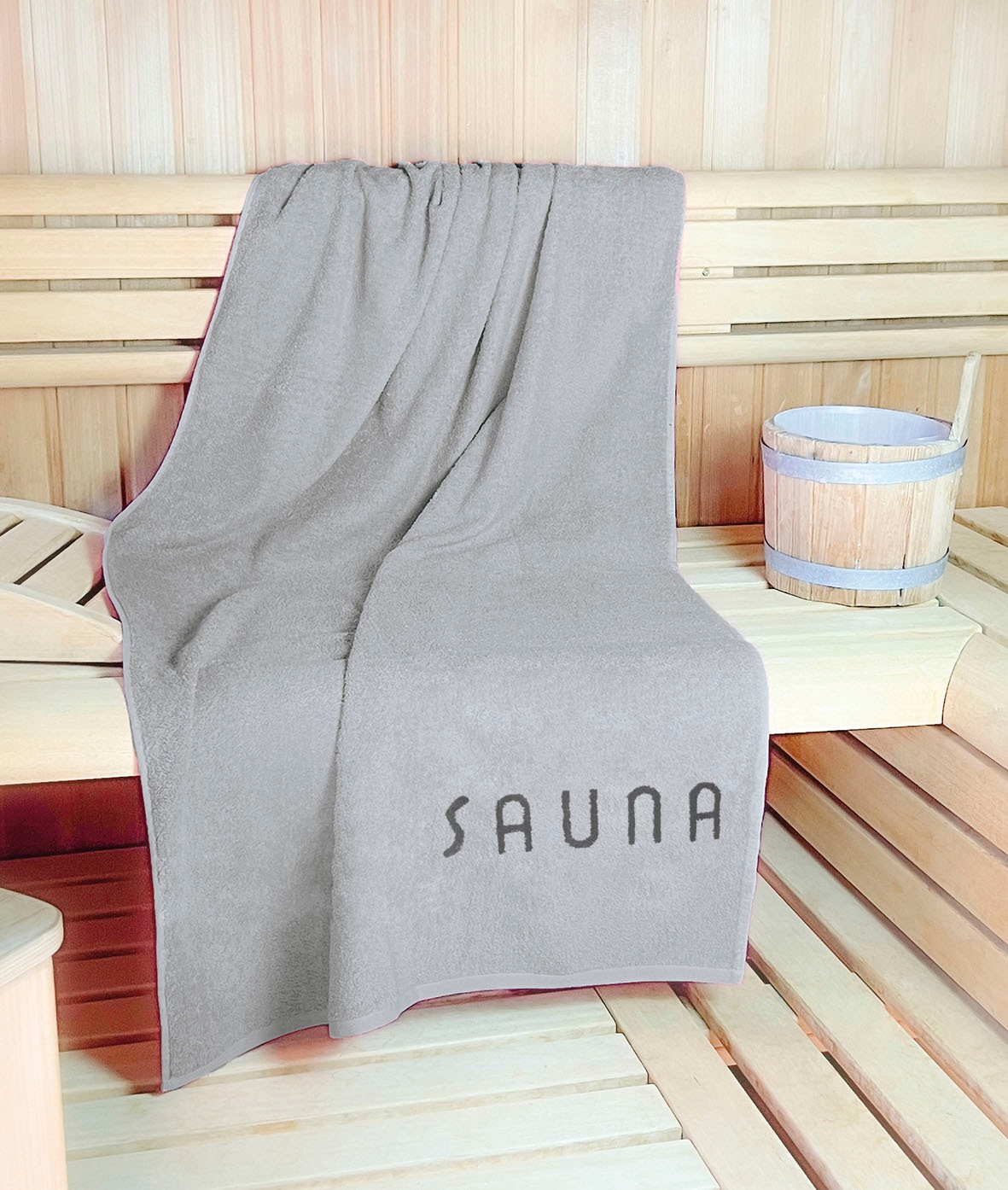 KiNZLER Saunatuch "Wellness, Sauna - Größe 90/200 cm" leichte Qualität, verschiedenen Designs, auch als 2er Set