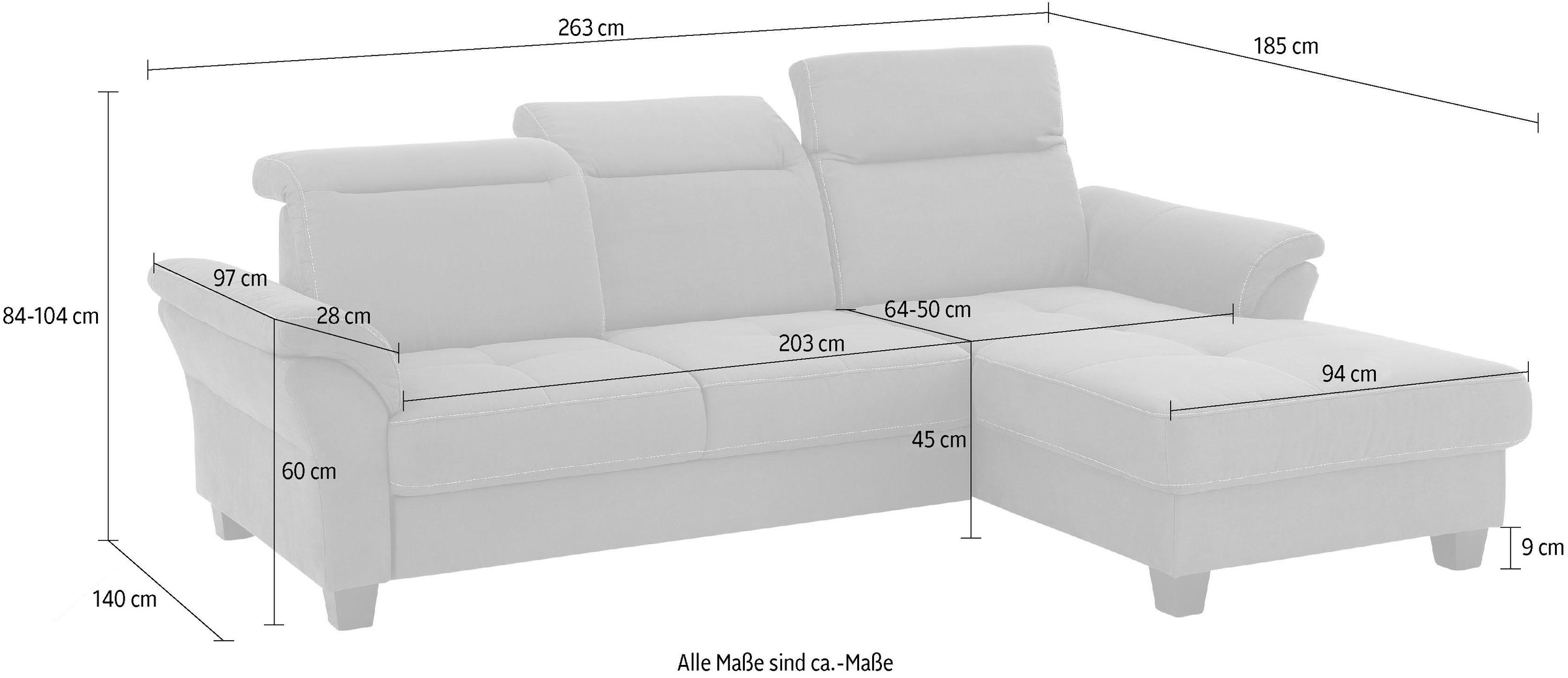 Home affaire Ecksofa »Solvei L-Form«, mit Recamierenabschluss und Sitztiefenverstellung