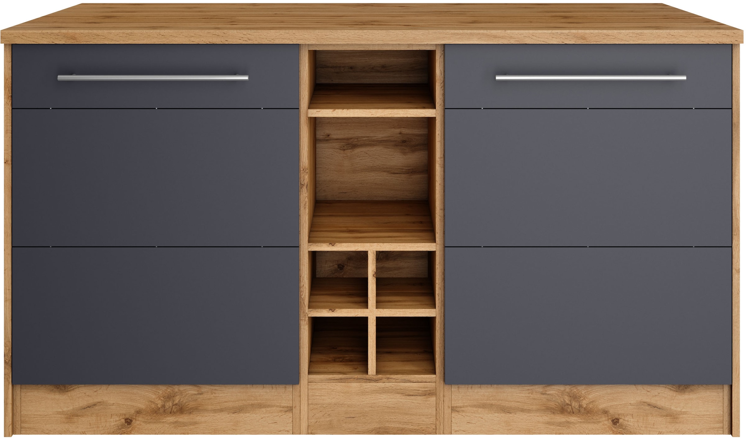 KOCHSTATION Kücheninsel »KS-Wien« Breite 153 cm, MDF-Fronten, Flaschenregal