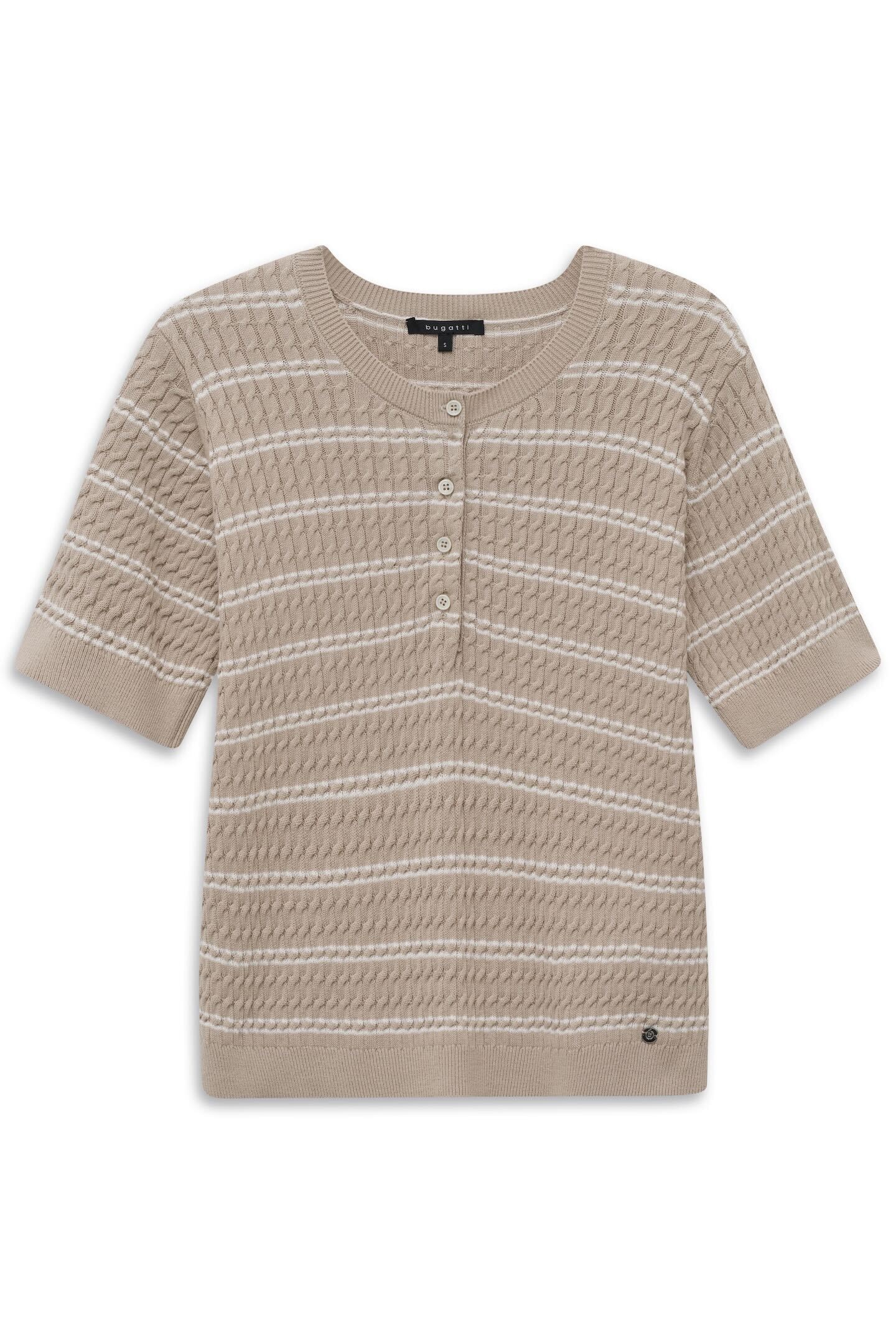bugatti Pull à col rond »Gestreift« mit kurzem Arm und Knopfleiste