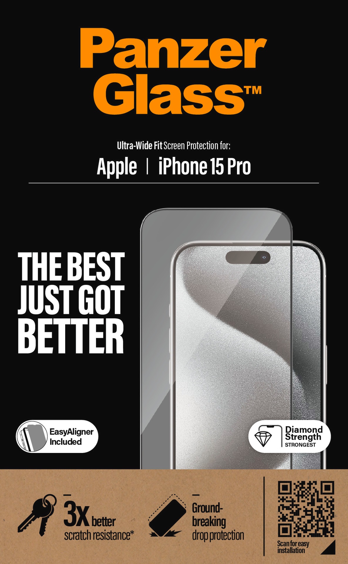 PanzerGlass Displayschutzglas »Screen Protector Glass«, für iPhone 15 Pro, Ultra Wide Fit