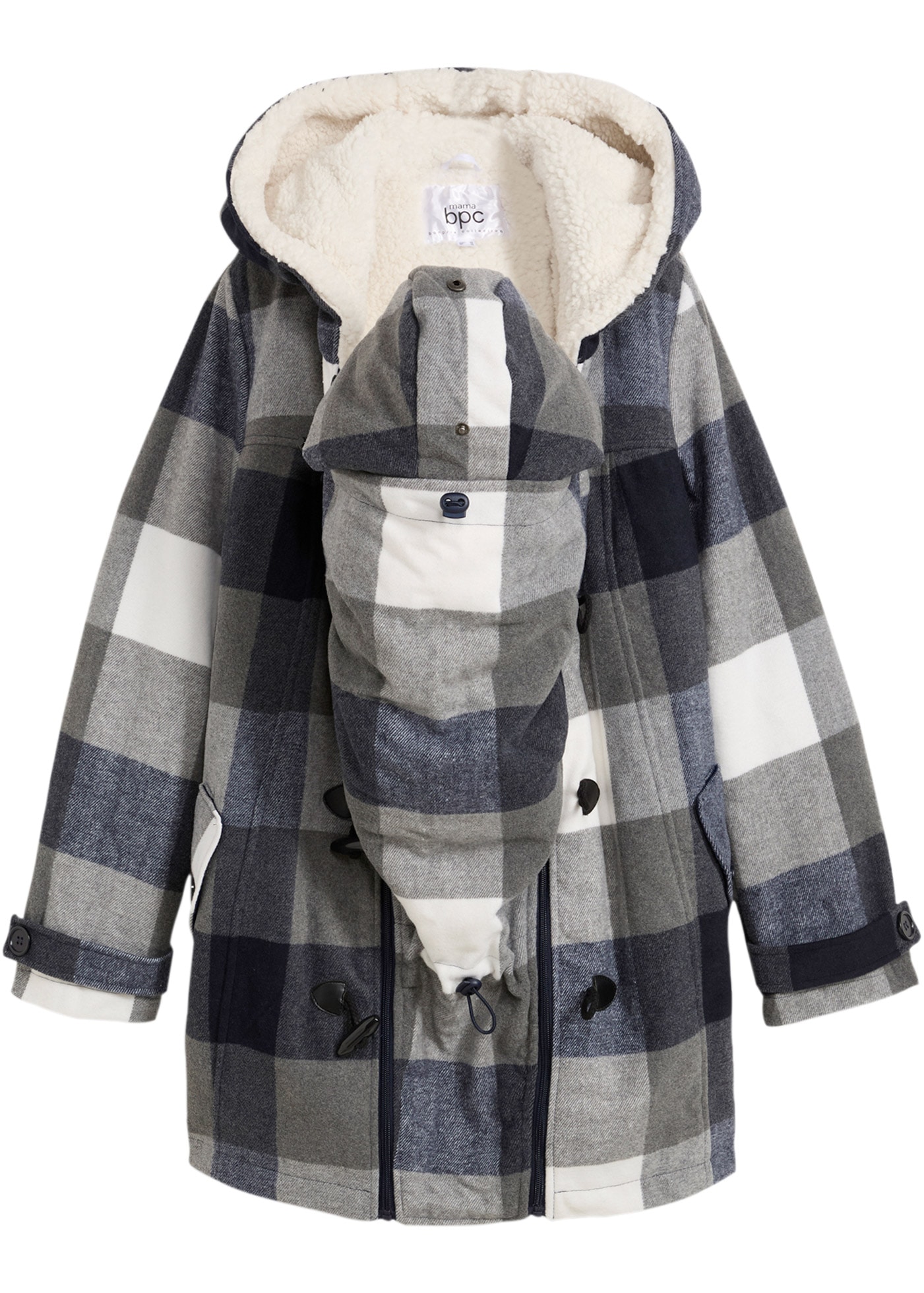 bonprix Umstandsjacke »Woll-Umstandsjacke mit Teddyfutter / Tragejacke« mit Kapuze mit Teddyfutter, mit Kapuze, mit Baby-Einsatz, bequeme Passform