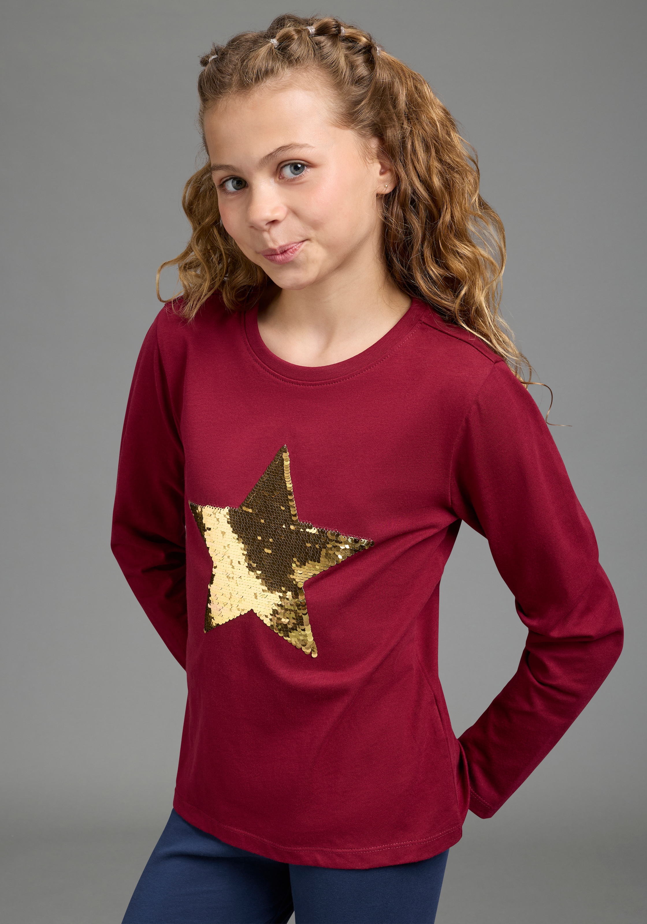 KIDSWORLD T-shirt à manches longues »STERN« Manches longues, coupe cintrée, avec paillettes scintillantes