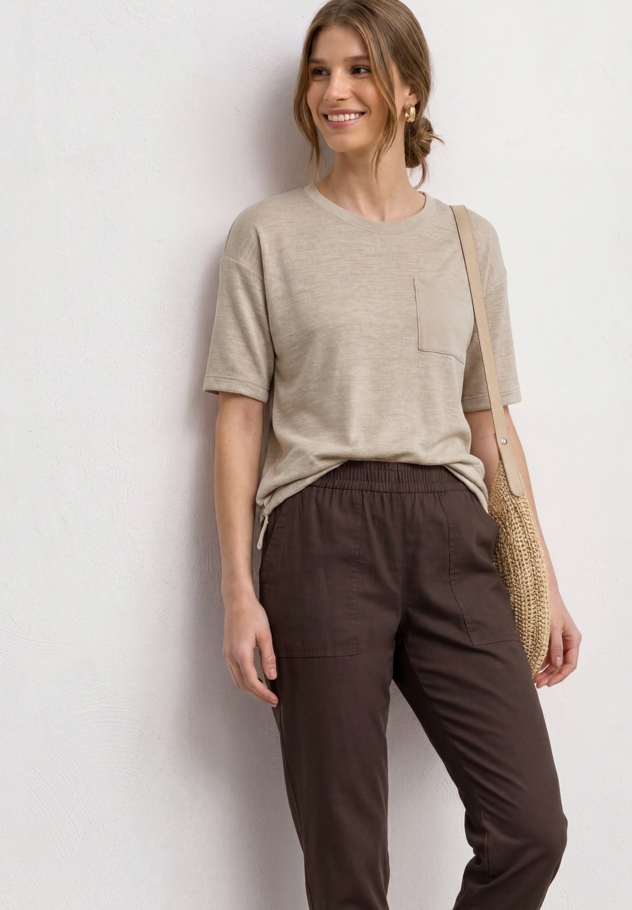 Image of STREET ONE Rundhalsshirt Sommershirt mit Rundhals und Brusttasche/Melange-Look