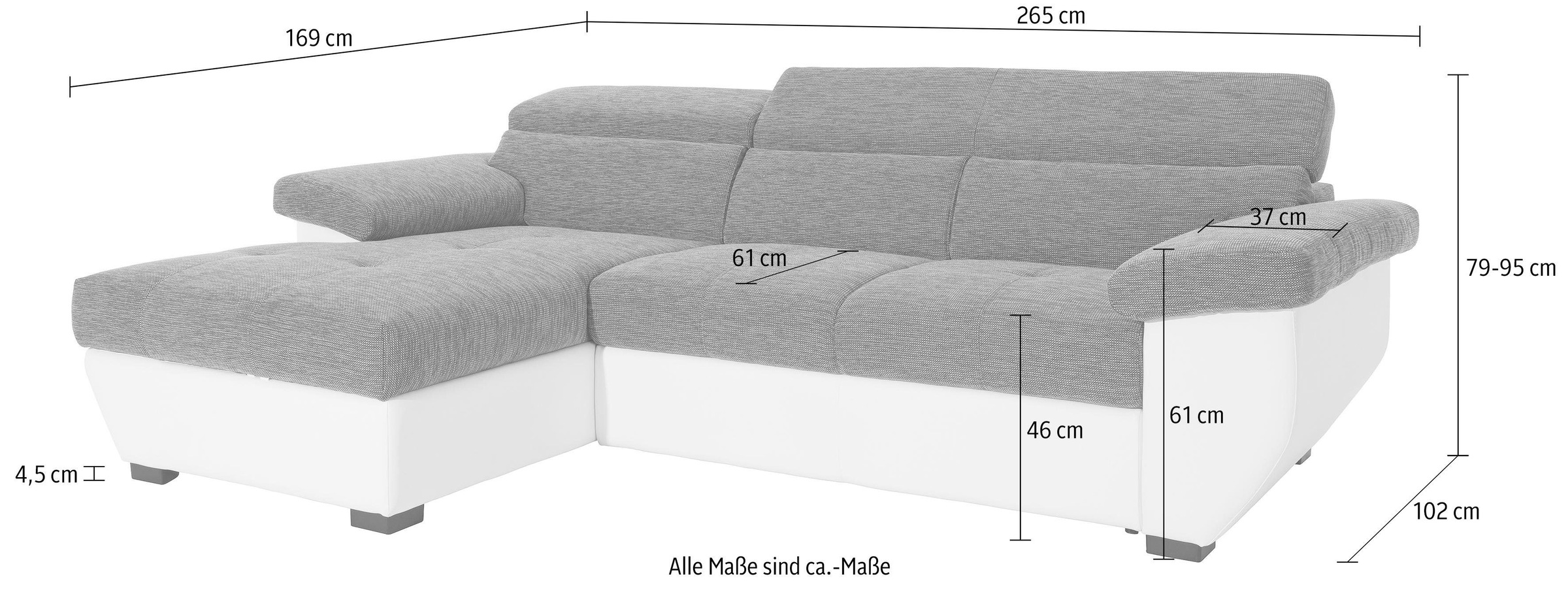 COTTA Polstergarnitur »Speedway L-Form«, (Set), Set bestehend aus: Ecksofa mit Kopfteilverstellung & Hocker
