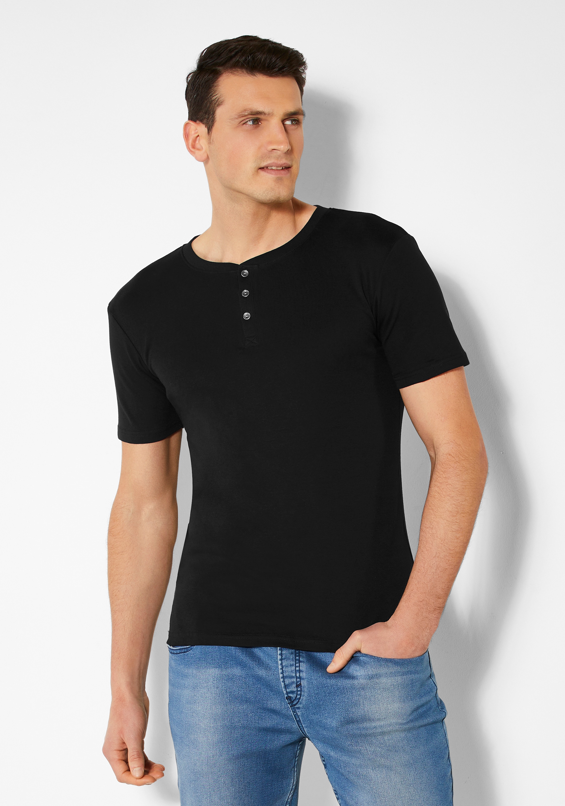 ♕ H.I.S T-Shirt, (Packung), mit aufwendiger Knopfleiste perfekt als  Unterziehshirt versandkostenfrei auf
