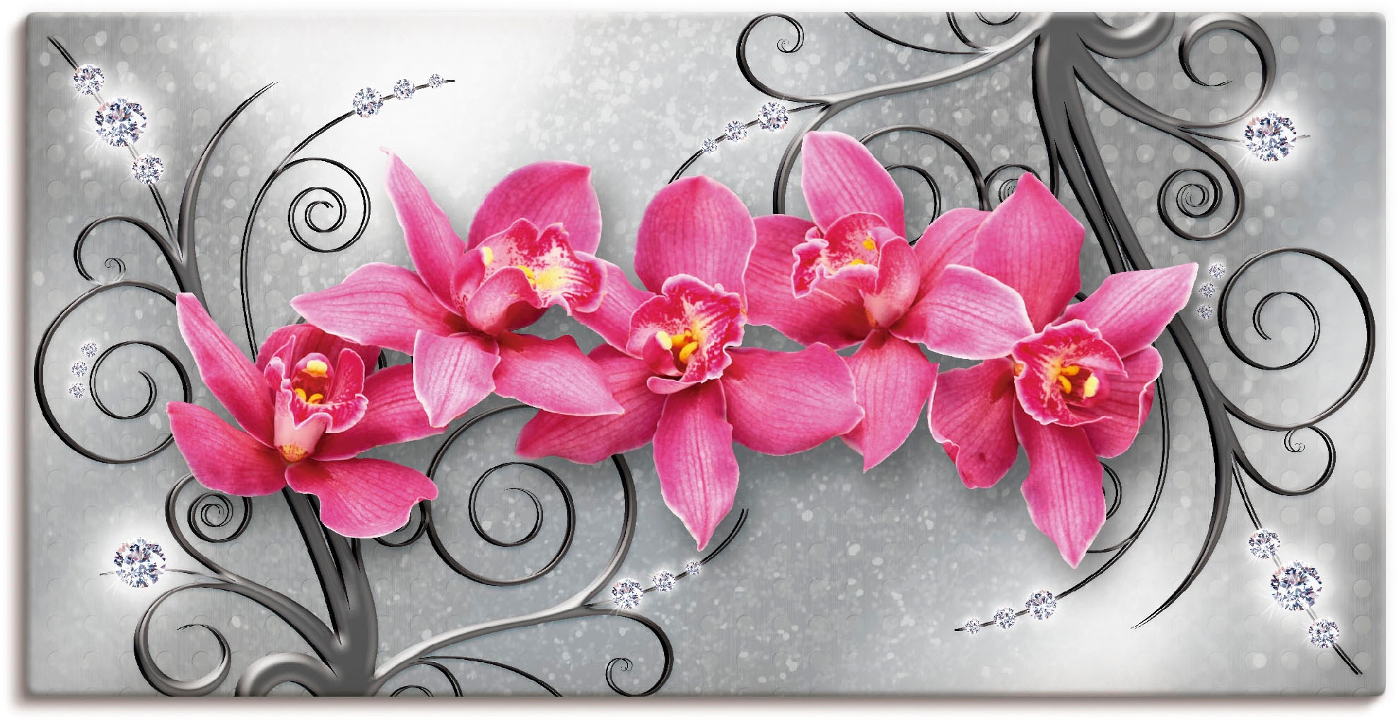 Image of Artland Wandbild "rosa Orchideen auf Ornamenten" Blumenbilder 1 Stk. tlg. als Alubild, Leinwandbild, Poster in verschied. Grössen