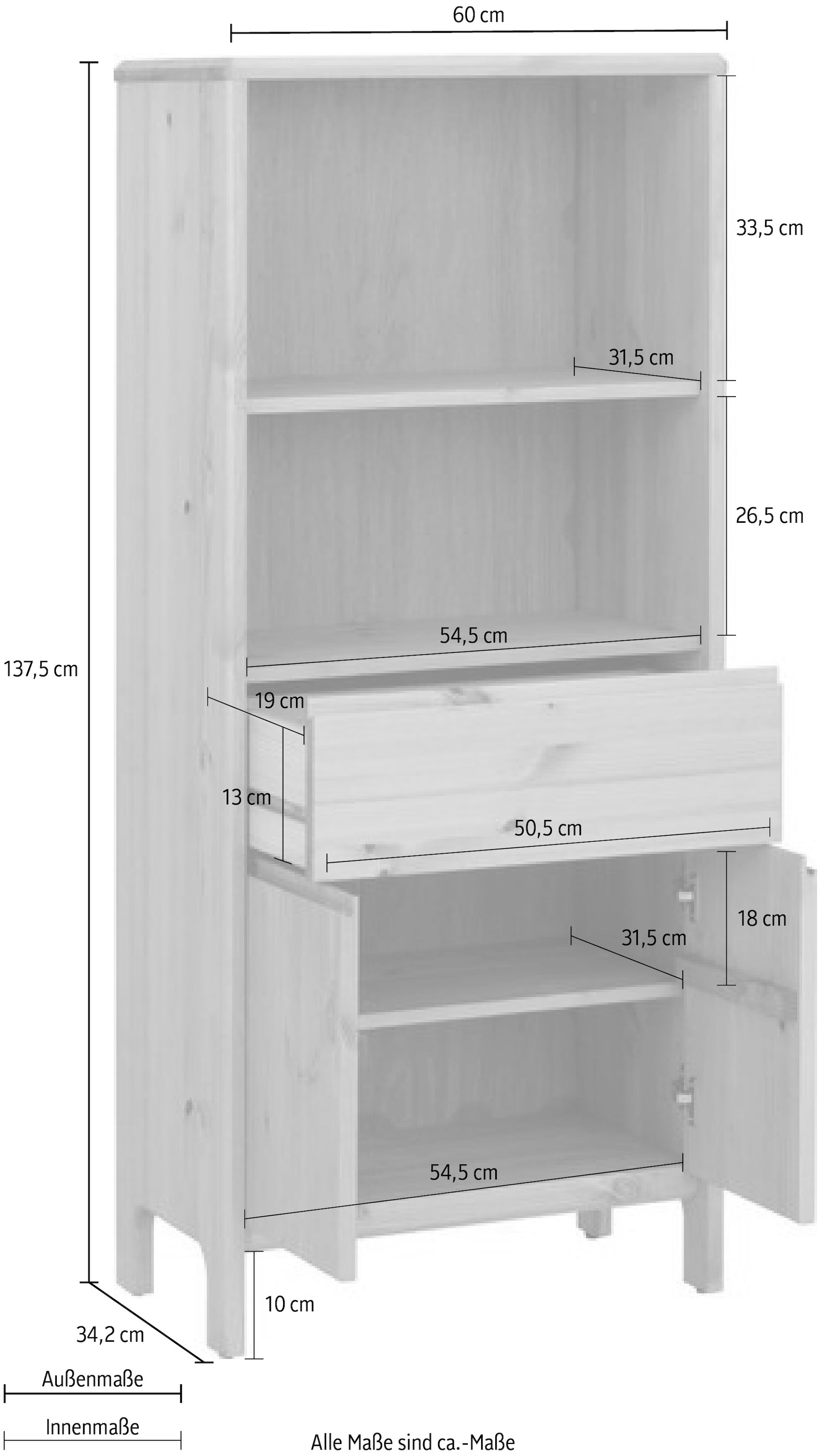 GOODproduct Midischrank »Jorrick«, Breite 60 cm, Massivholz Kiefer mit Bio Öl/Wachs behandelt