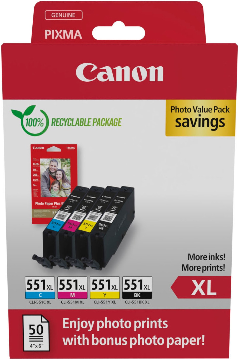 Canon Cartouche d'encre »CLI-551XL BK/C/M/Y + Photo Value Pack«
