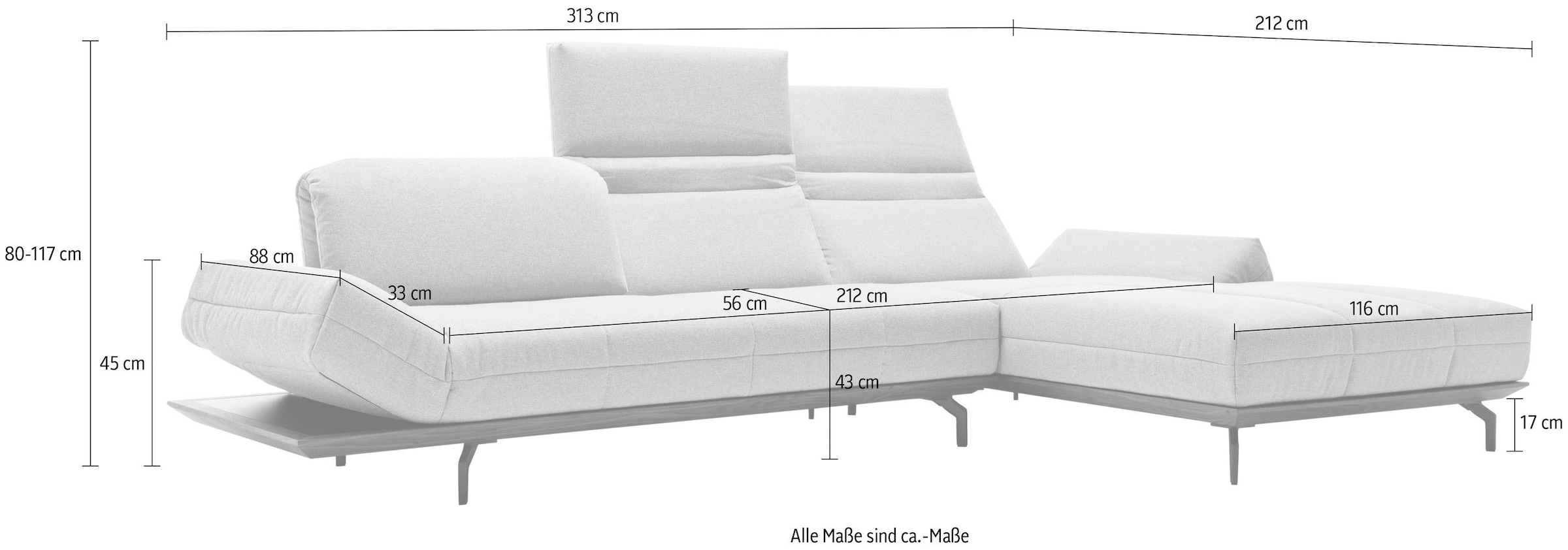 Creation BY ROLF BENZ Canapé d'angle »CR.420, Designecksofa, bequem, verstellbare Rückenlehne, L-Form« en 2 qualités, cadre en bois chêne naturel ou noyer, largeur 313 cm