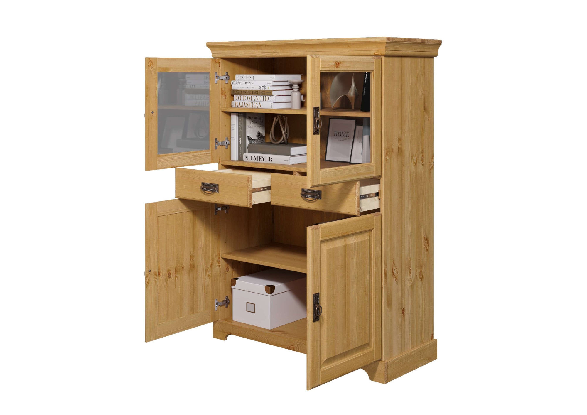 Home affaire Highboard »Rügen«, Vitrine im Landhausstil, zertifiziertes Massivholz, Höhe 131 cm