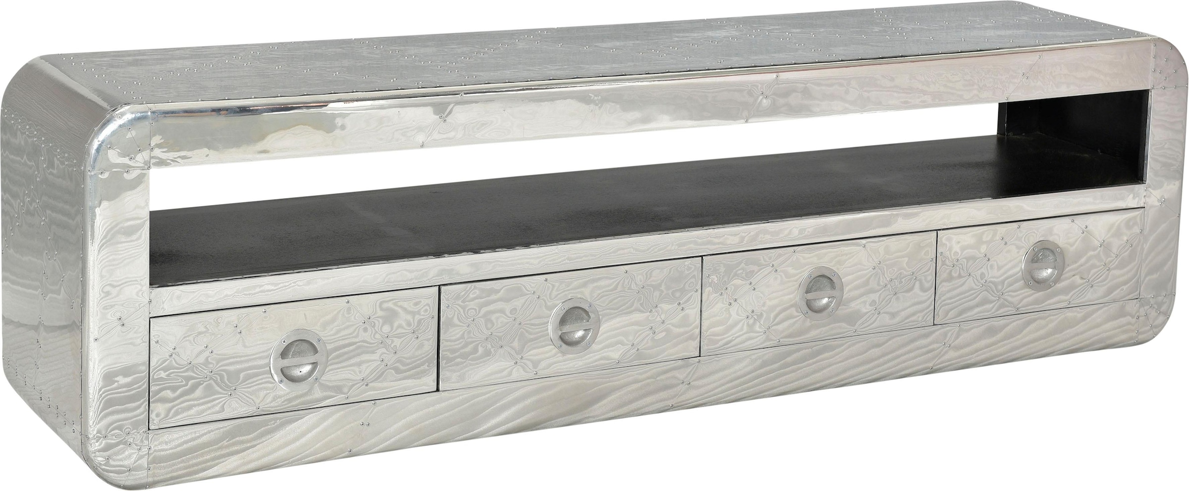 Image of SIT Lowboard "Oamaru aus Mangoholz mit 4 Schubladen & offenem Fach" Futuristischer Aluminium-Look mit dekorativen Zierschrauben