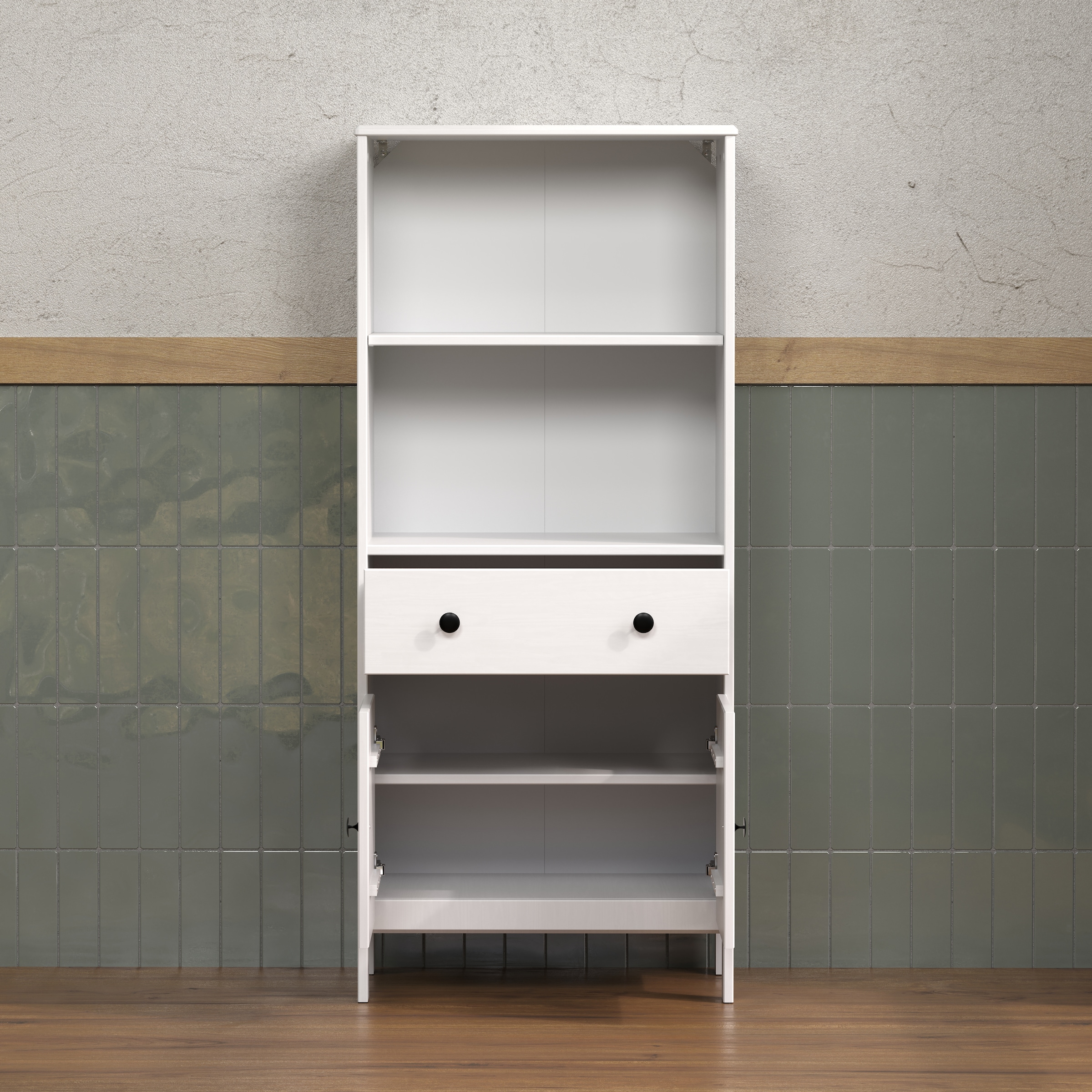 welltime Midischrank »Kall«, (1 St.), Breites Badregal aus Kiefer-Massivholz - Weiss oder Braun lackiert