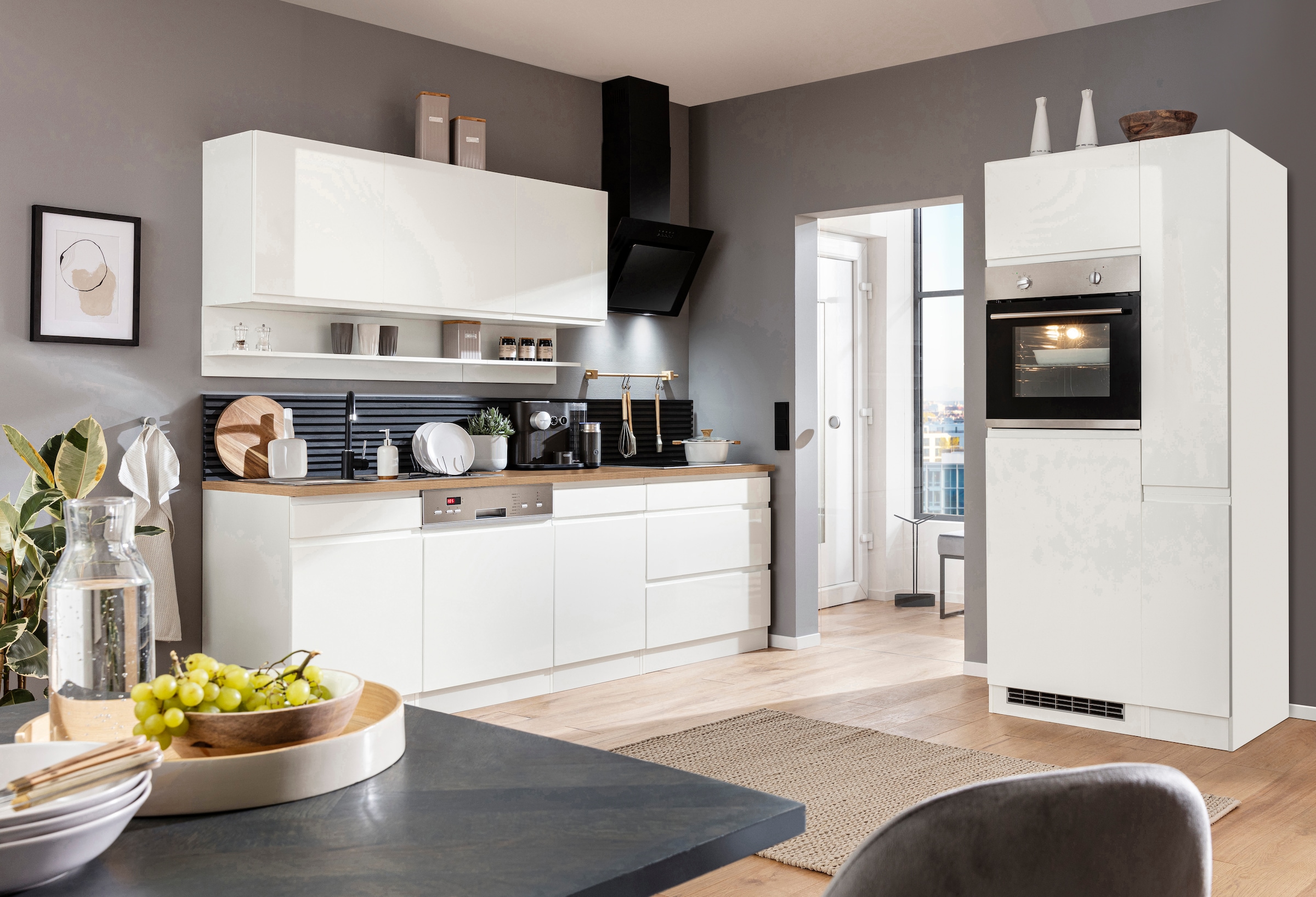 KOCHSTATION Küchenzeile »KS-Virginia,neu in verbesserter Ausführung« Arbeitsplatte 38 mm stark, Stauraum, Softclose,  Breite 330 cm, Soft-Close, ohne E-Geräte