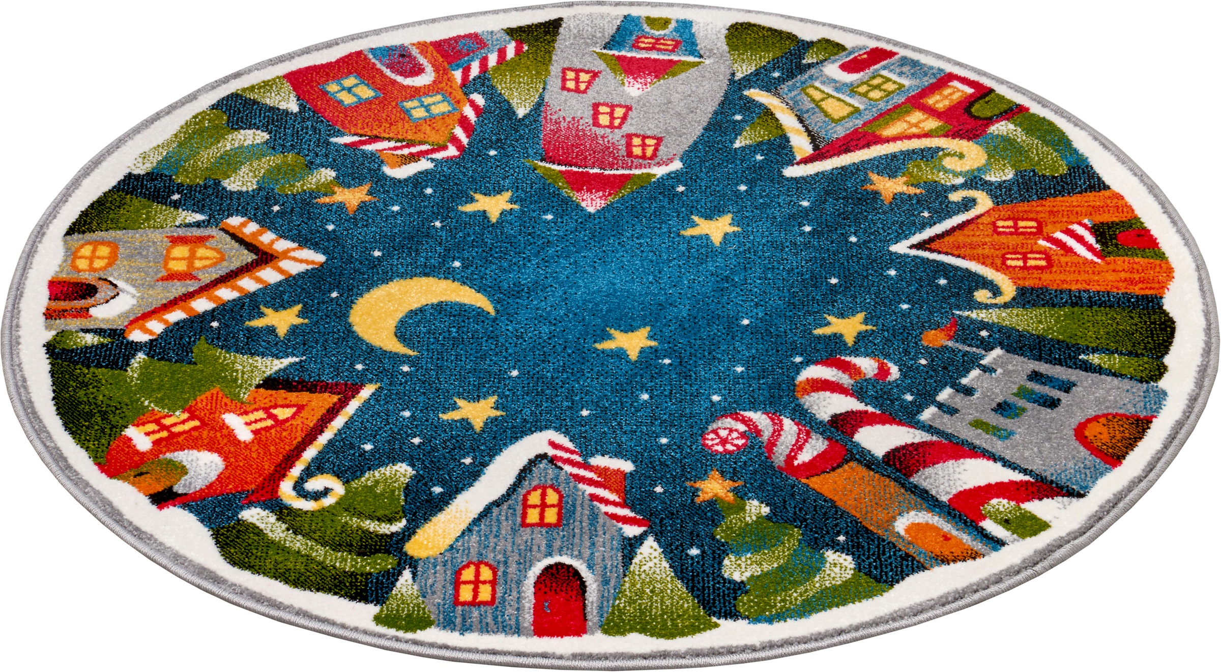 Image of HANSE Home Teppich »Christmas Village«, rund, 9 mm Höhe, Weicher Flor, Farbenfrohes Design, Kinderzimmer, Spielunterlage, Dekoration, strapazierfähig, pflegeleicht, Sterne bei Ackermann Versand Schweiz