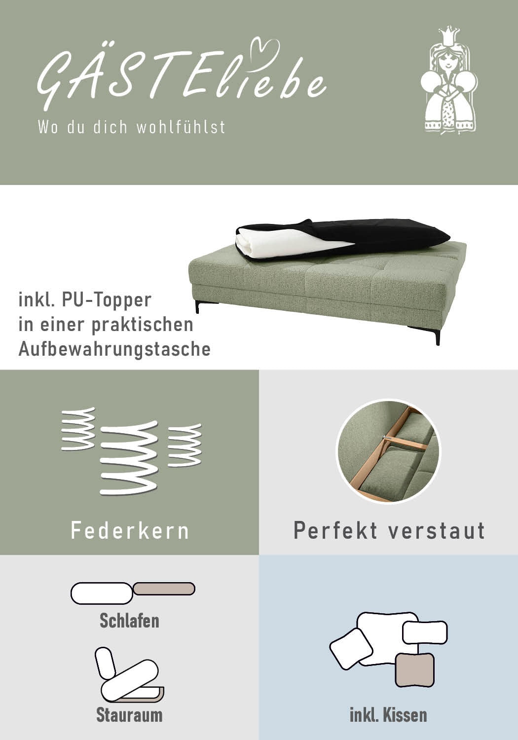 Jockenhöfer Gruppe Canapé-lit »Felix, B: 205 cm, Liegefl. 155x201 cm, Dauerschlafsofa, inkl. Topper« Incluant fonction couchage et coffre de lit, garnissage à ressorts