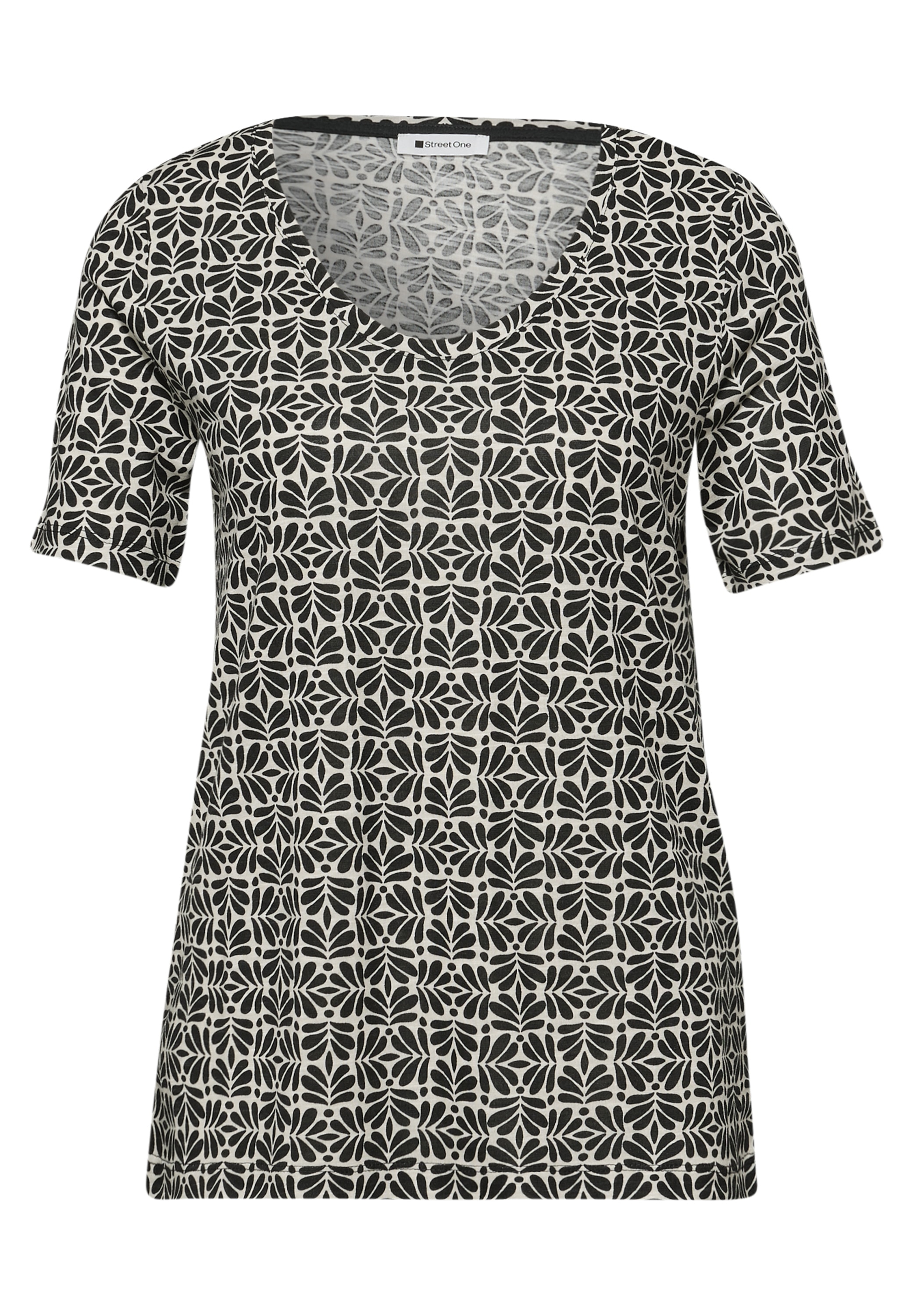STREET ONE T-shirt à manches courtes »Style Gerda« fein gemustert, mit gerundetem V-Neck