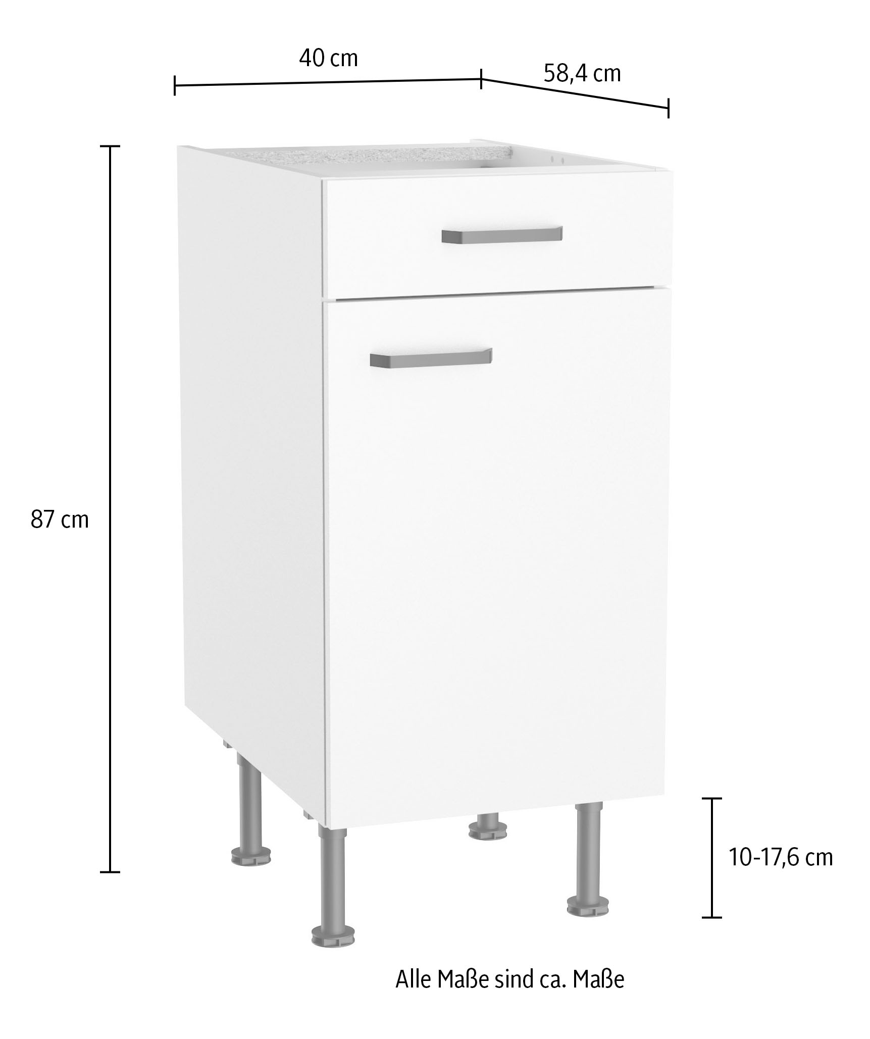 KOCHSTATION Unterschrank »KS-Paula« 40 cm breit, 87 cm hoch, mit 1 Schubkasten, 1 Tür, 1 Einlegeboden