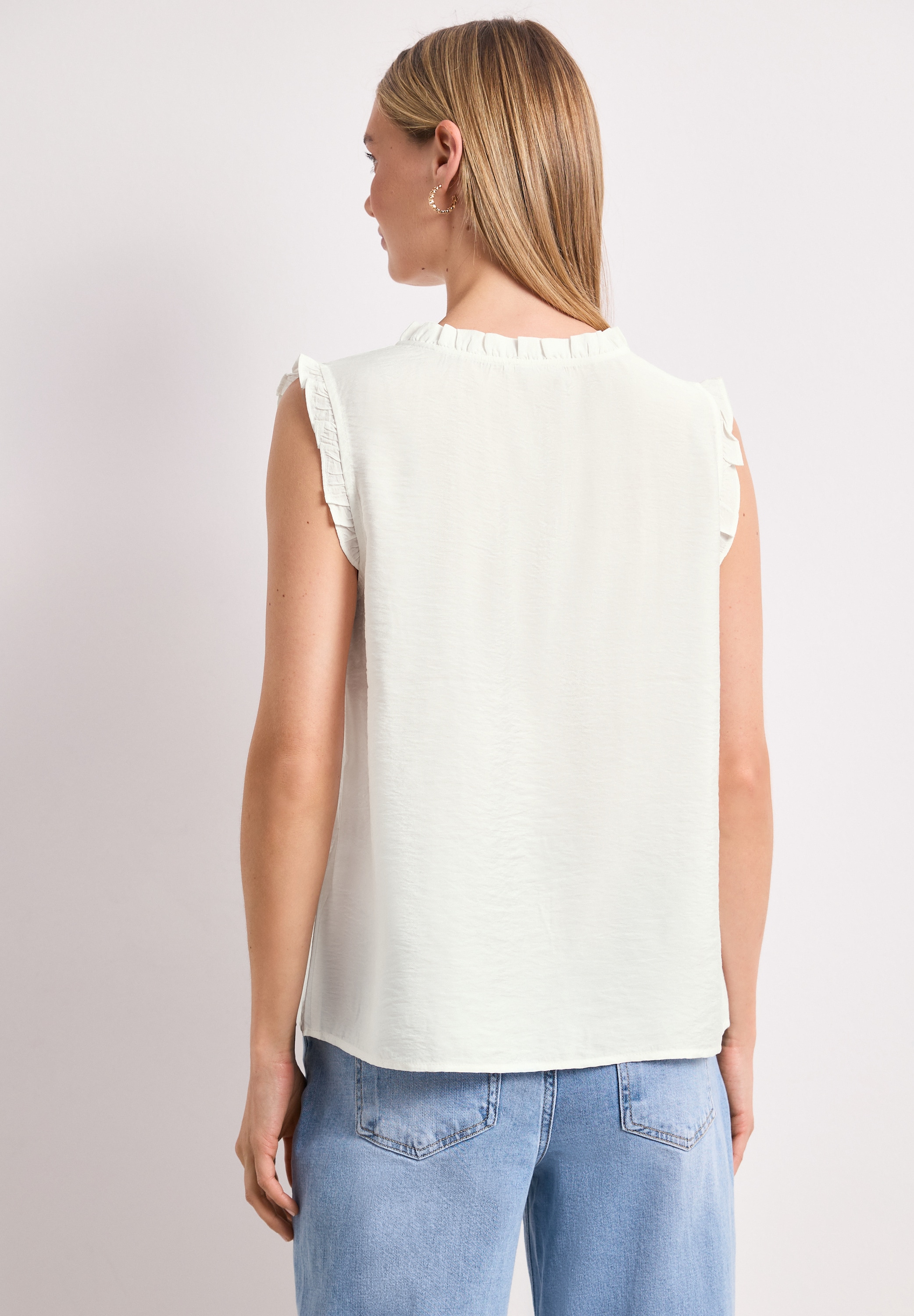 STREET ONE Rüschenbluse Sommertop mit V-Neck und Rüschen