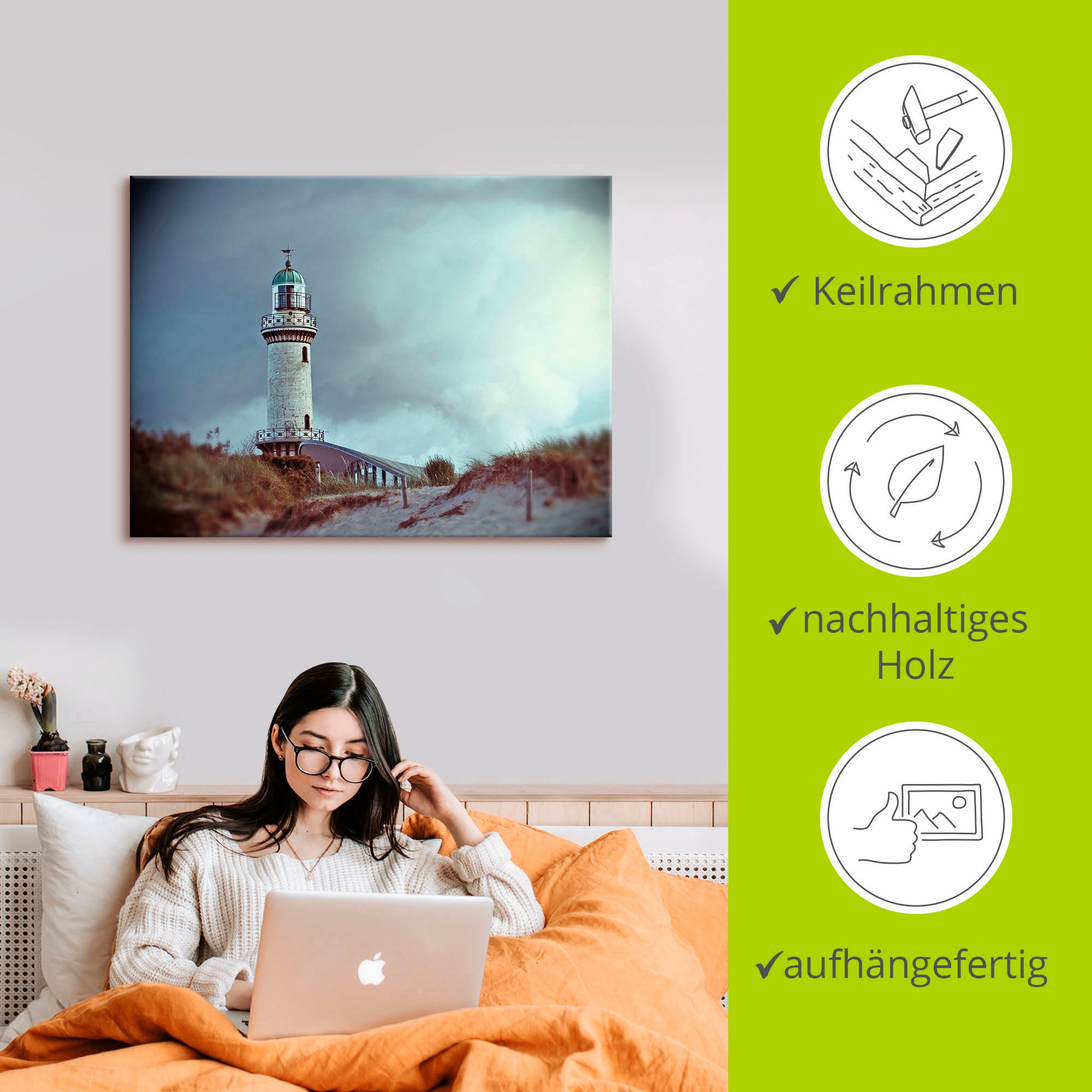 Artland Wandbild »Der Warnemünder Leuchtturm« Gebäude 1 Stk. tlg. als Leinwandbild, Poster in verschied. Grössen