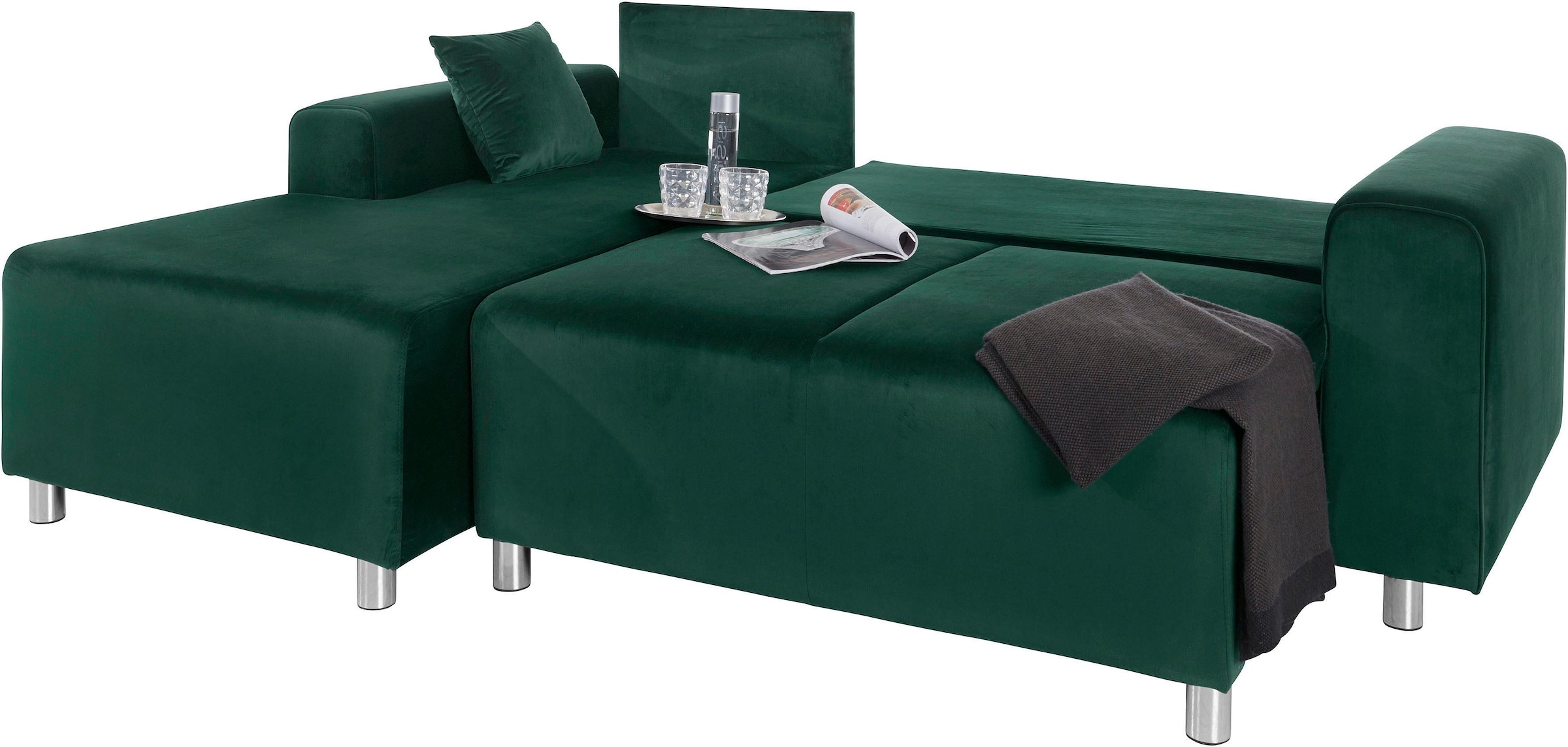 Home affaire Ecksofa »Györ«, L-Form, wahlweise mit Bettfunktion und Bettkasten incl. 2 Zierkissen