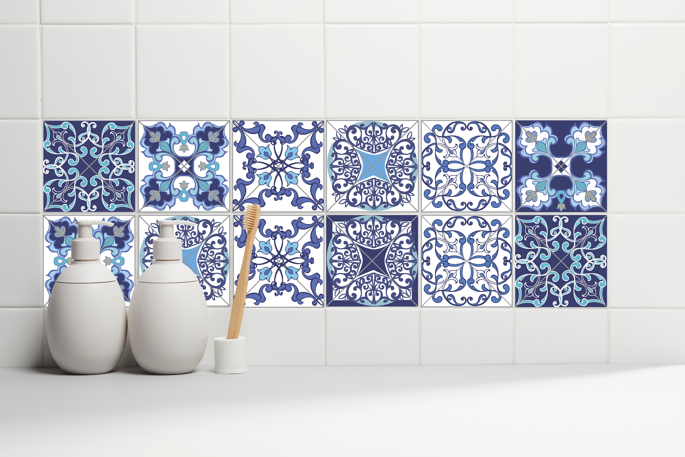 queence Autocollants pour carrelage »Muster« Stickerfliesen, selbstklebend, Sticker, 12er Set