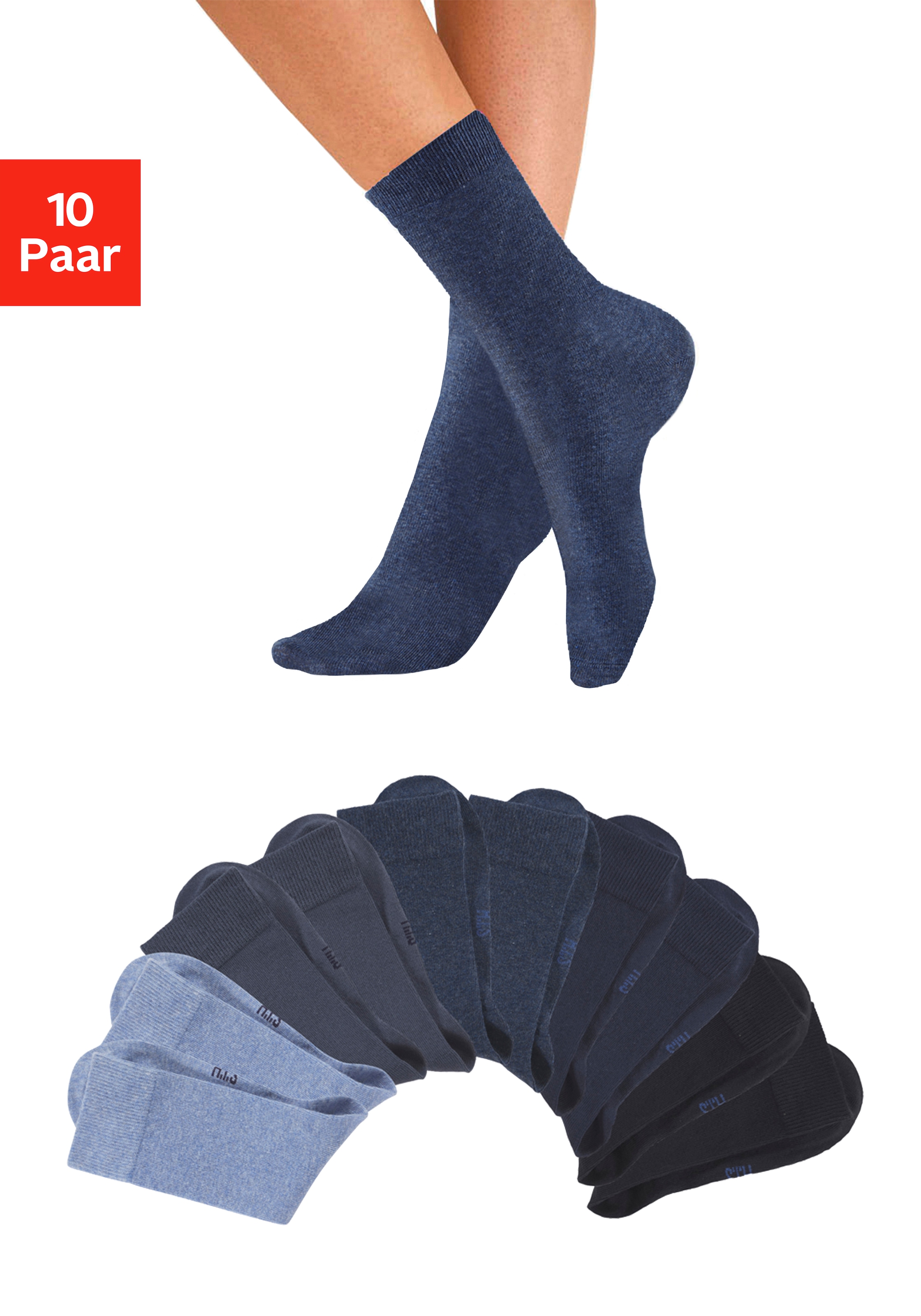 Image of H.I.S Freizeitsocken "Damen und Herren Atmungsaktiver Baumwollanteil; Business, Basic" Packung, 10 Stk. tlg. mit weichen Rippbündchen