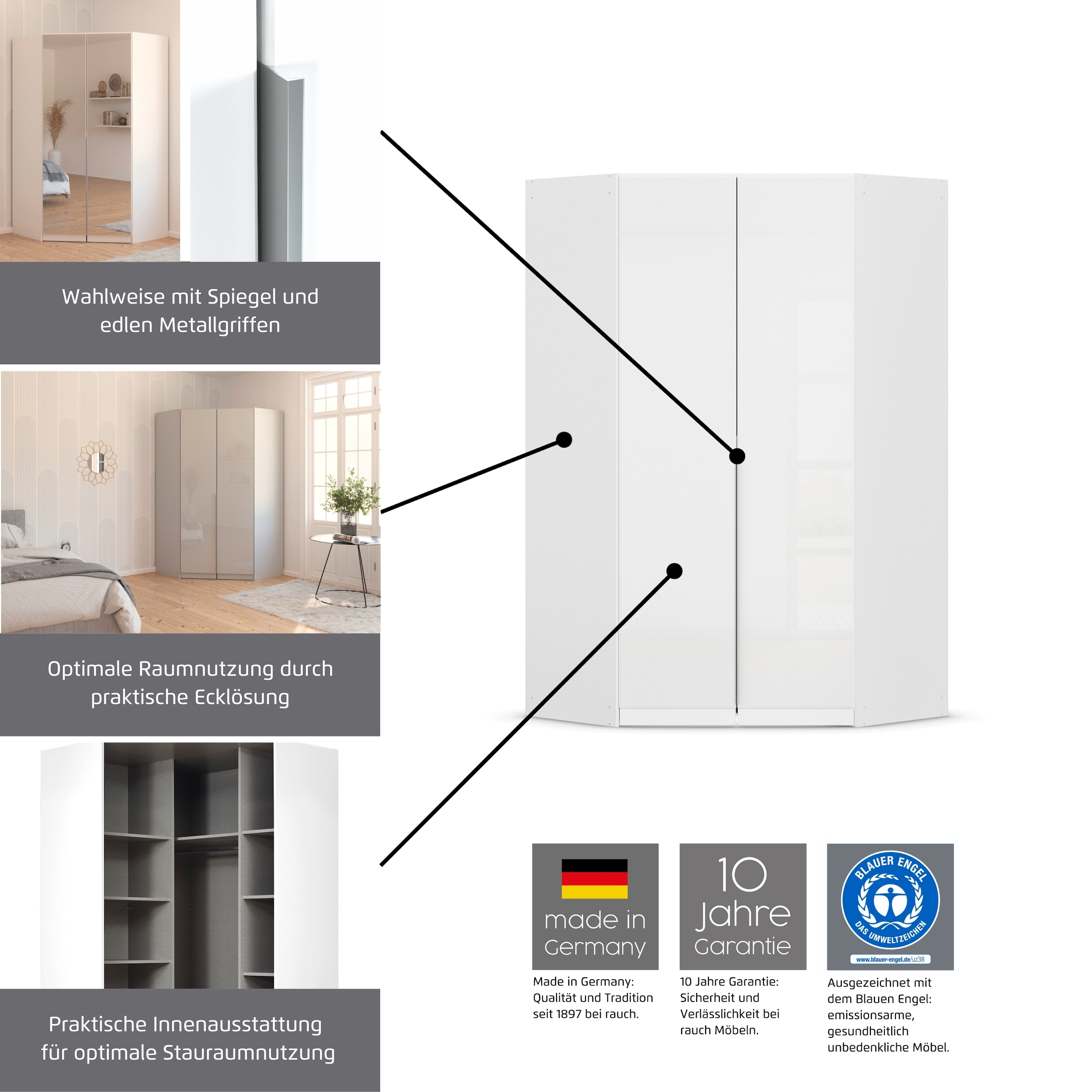 GOODproduct Kleiderschrank »Eckschrank Mehrzweckschrank Ankleide Schlafzimmer Garderobe AGORDO« Eiche Artisan/Kaschmir, ausgestattet mit viel Stauraum MADE IN GERMANY