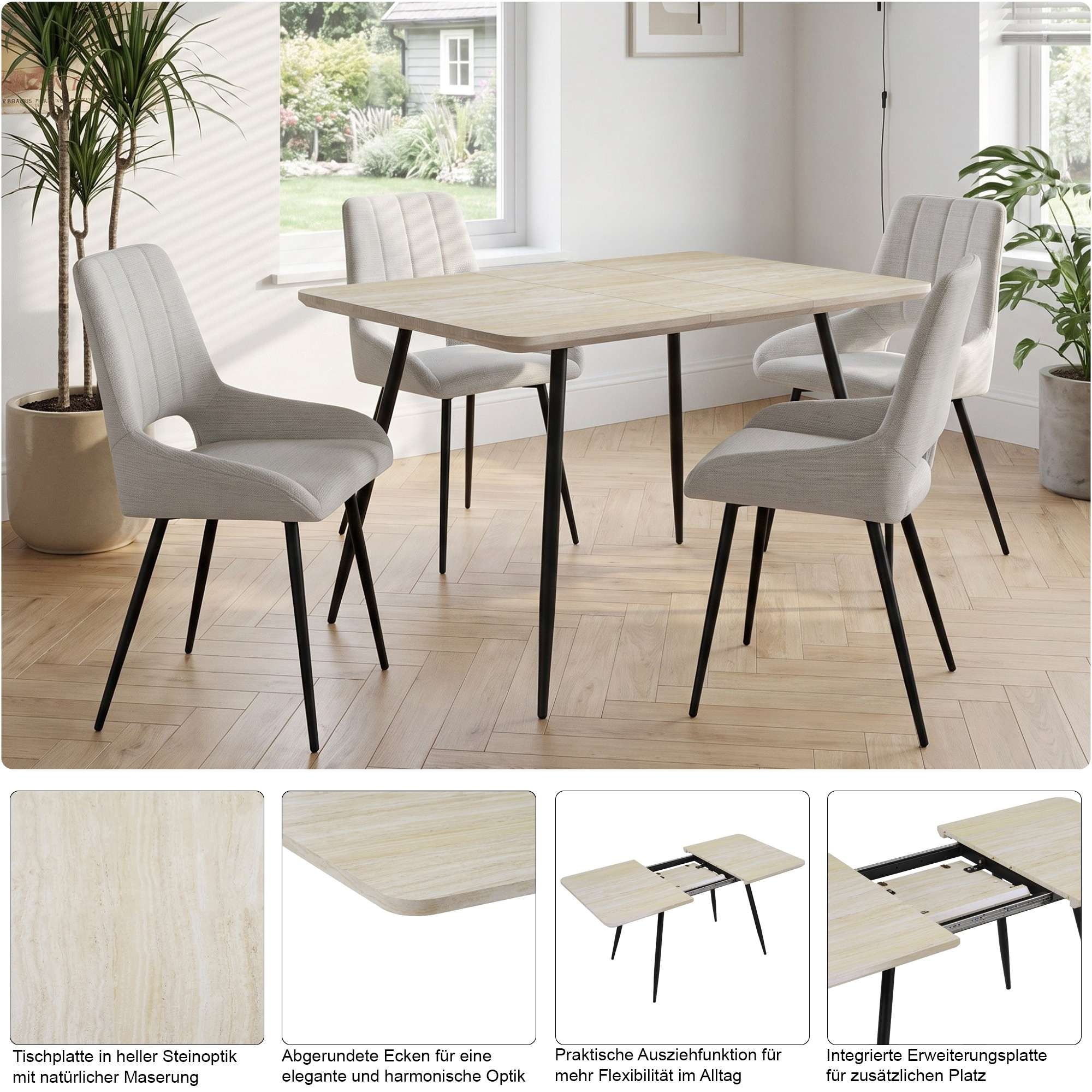 GOODproduct Esstisch »Ombrone« ausziehbar 120-160 cm, Synchronauszug, inkl Einlegeplatte, Breite 80cm