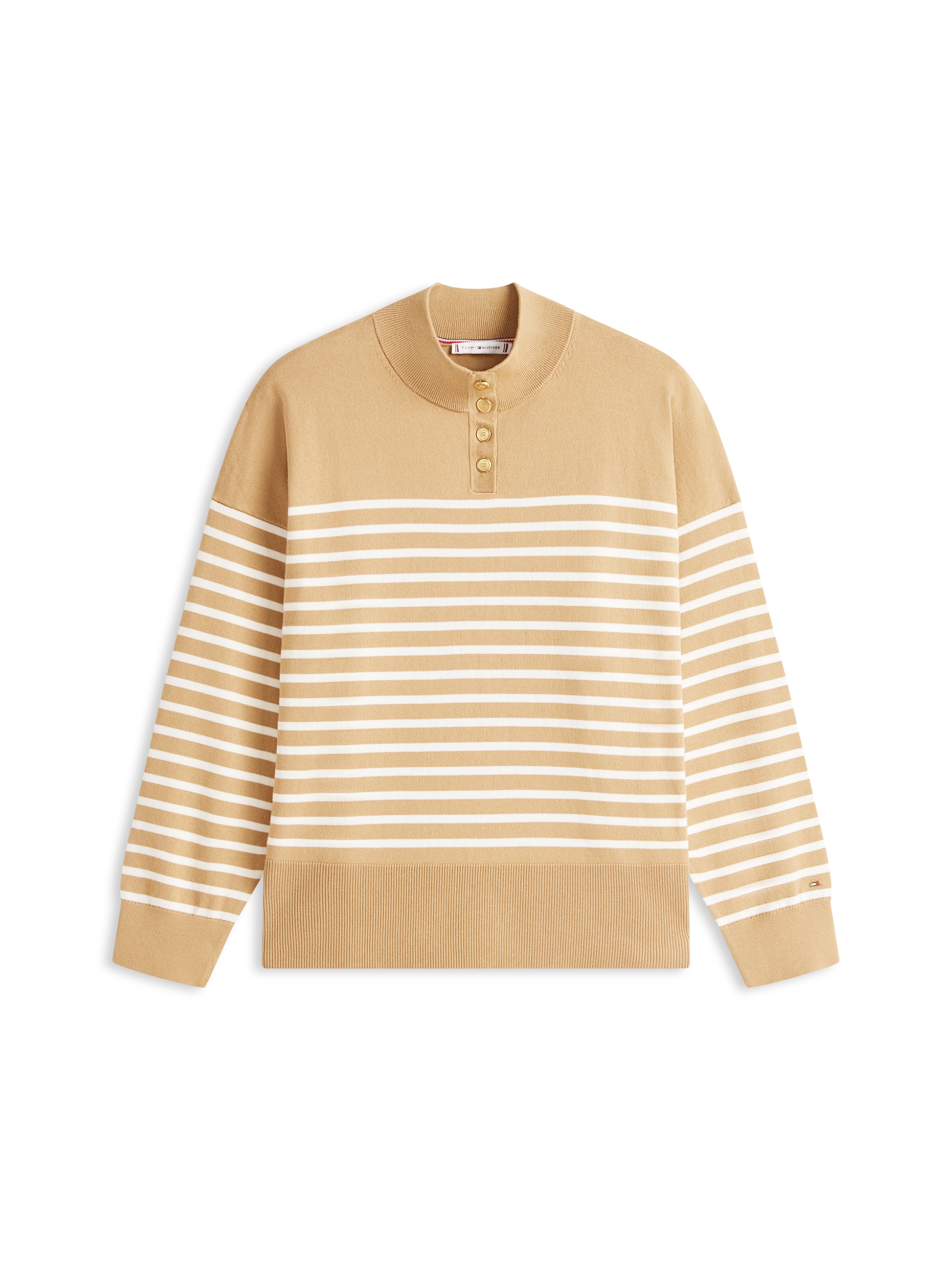 Tommy Hilfiger Curve Stehkragenpullover »CRV CO JERSEY GOLD BTN MK-NK SWT« in grossen Grössen, mit goldfarbenen Knöpfen