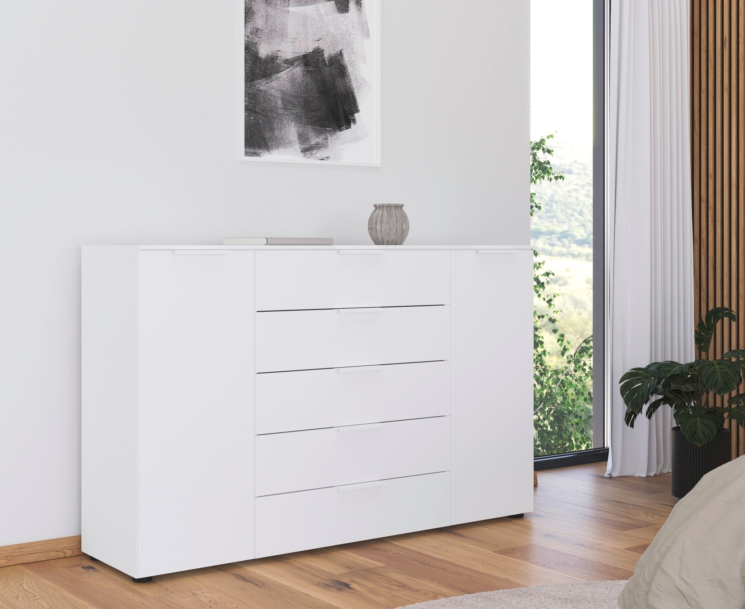 rauch Schubkastenkommode "Flipp Schubladenkommode Wäscheschrank Schrank" Breite 160/180 cm mit 4 Einlegeböden, 2-türig mit 5 Schubladen und Soft-Close-Funktion in zwei Breiten