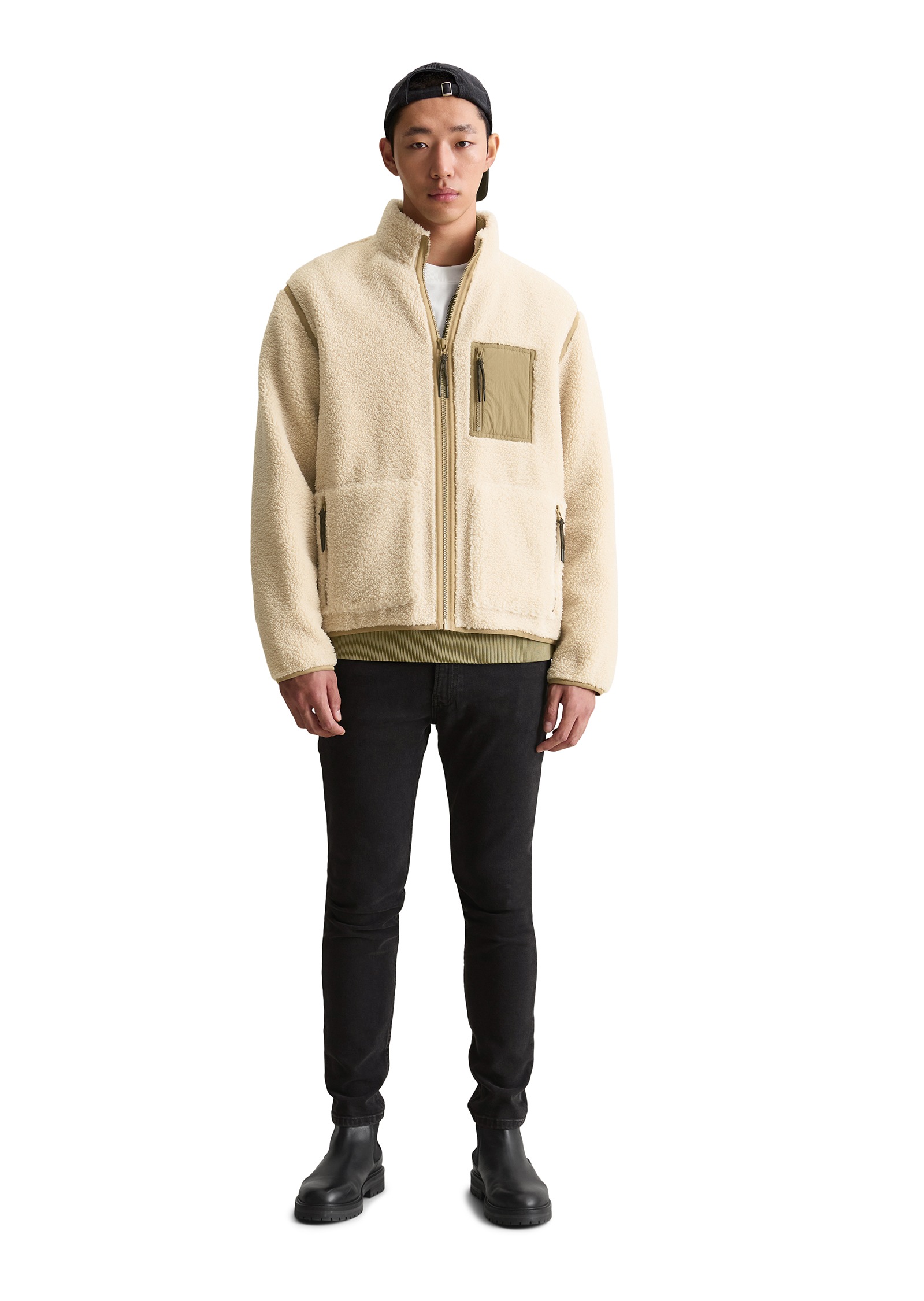 Marc O'Polo DENIM Fleecejacke, Teddyjacke regular fit, mit Nylon-Brusttasche