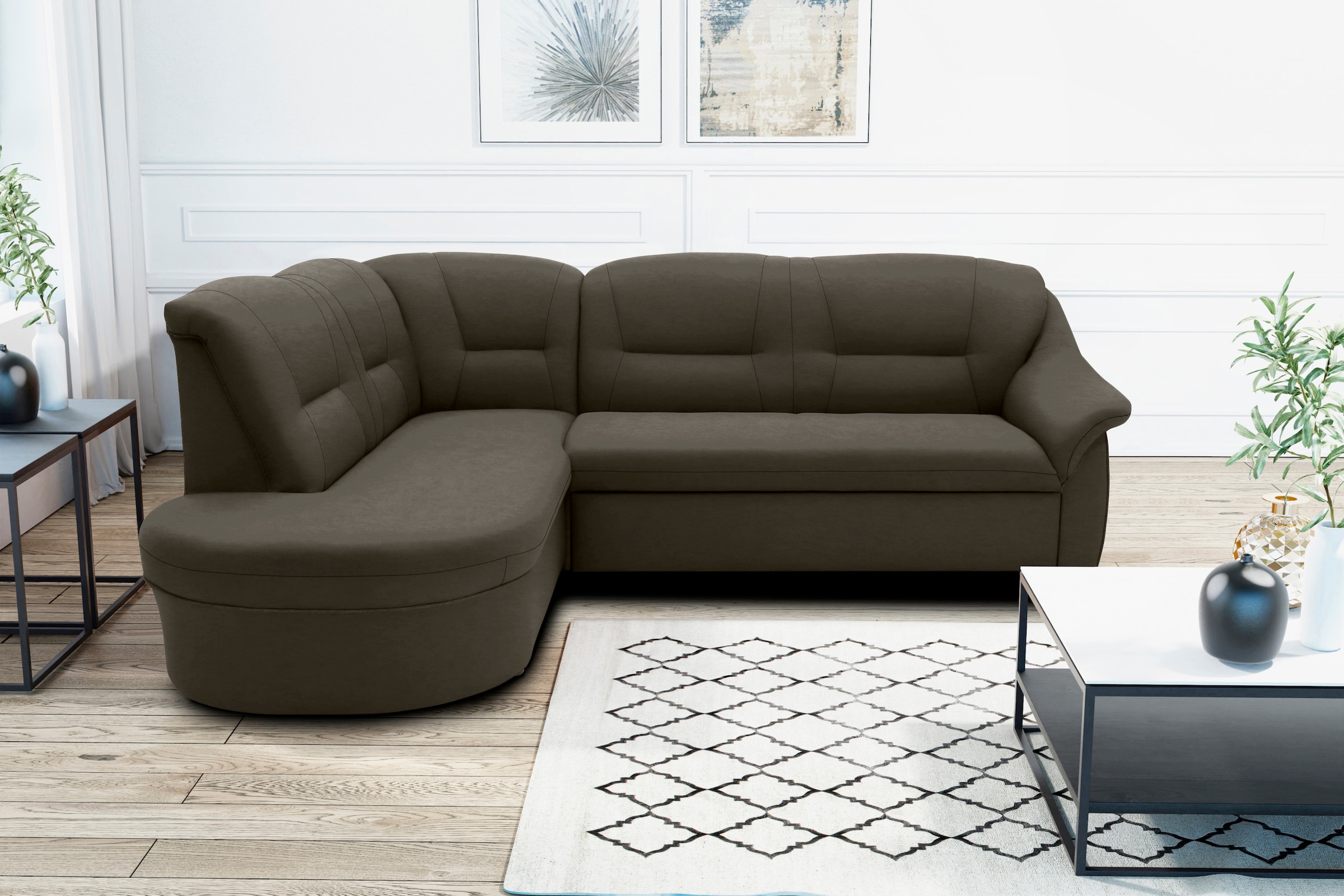 DOMO collection Ecksofa »Faenza für kleine Räume, Stellmasse 232,176cm, komfortabel, L-Form«, mit Ottomane, zeitlos, elegante Armlehnen, wahlweise mit Bettfunktion