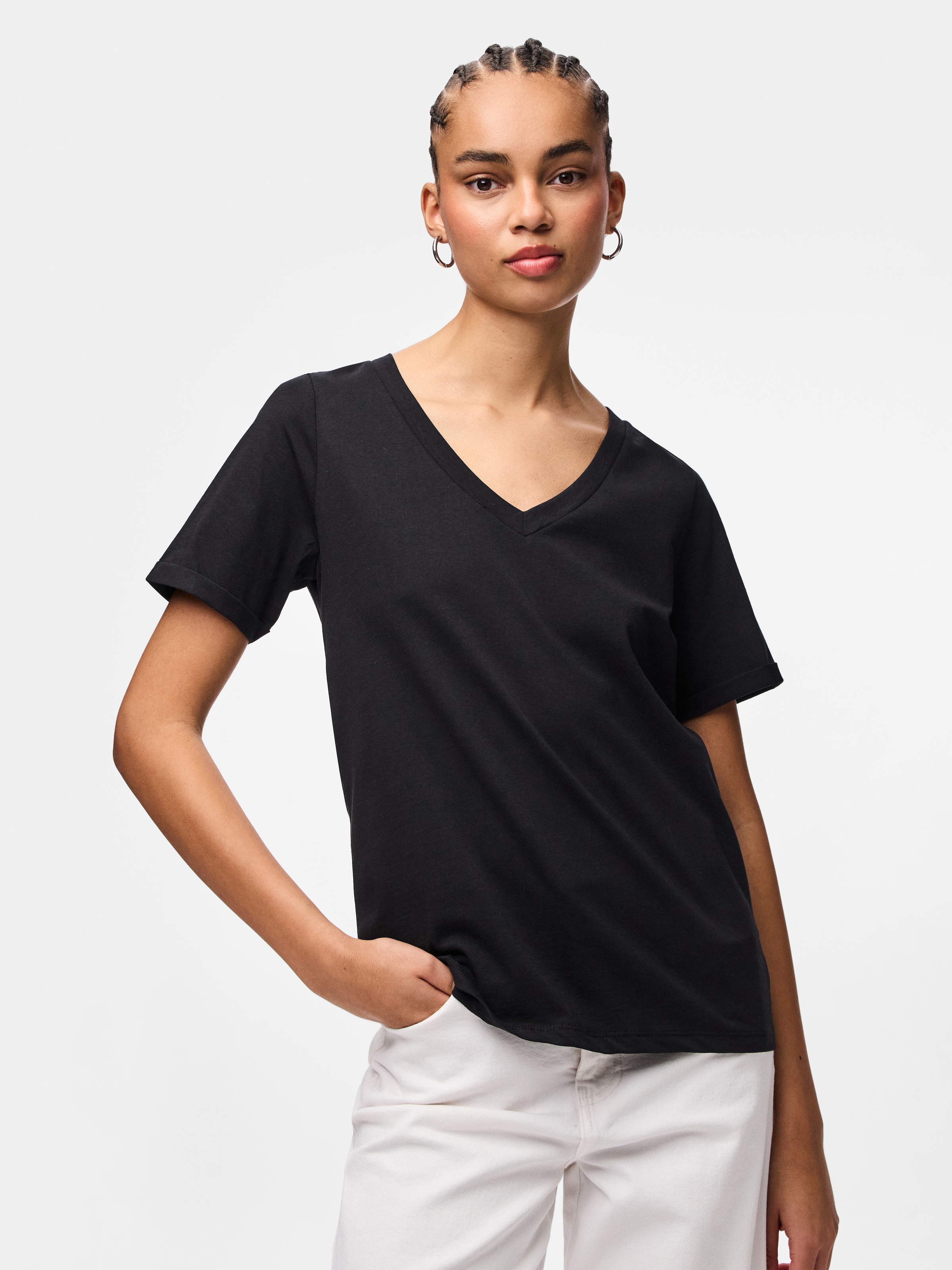 Image of pieces Kurzarmshirt "PCRIA SS V-NECK SOLID TEE JRS NOOS BC" Baumwolle, regular fit