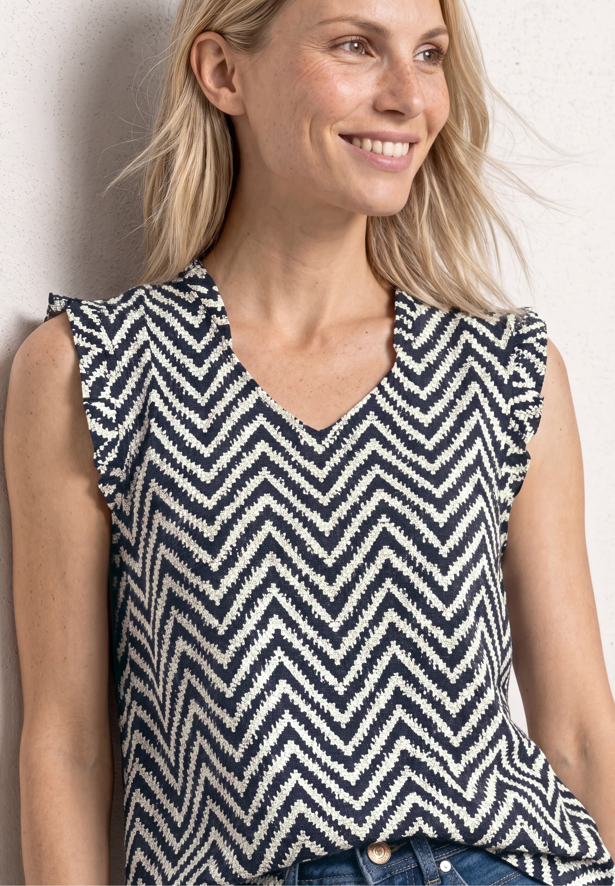 STREET ONE Top chemisier blouse d'été avec motif zigzag