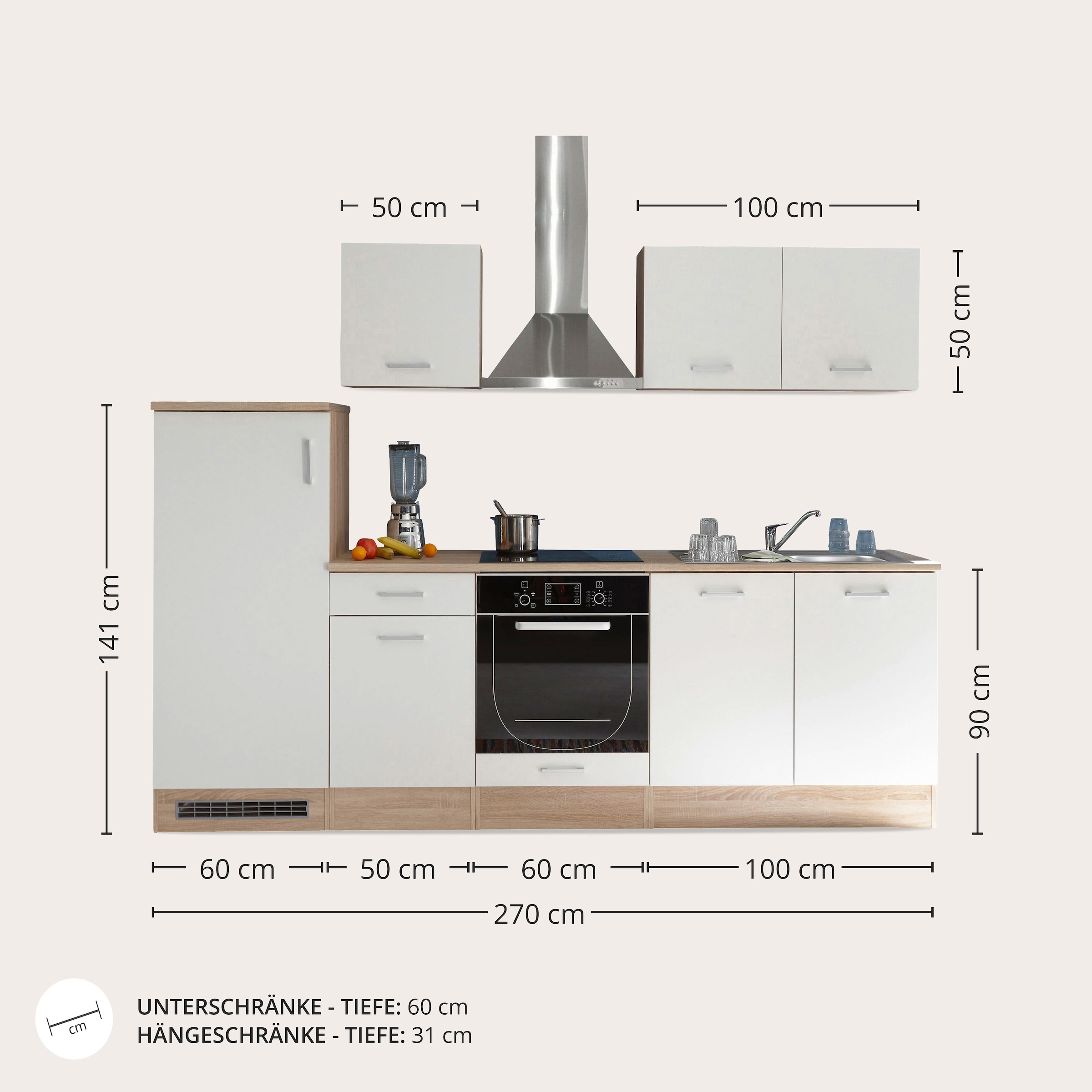 BASIC by Balculina Kitchenette »Andy« Largeur 270 cm, avec appareils électriques en option