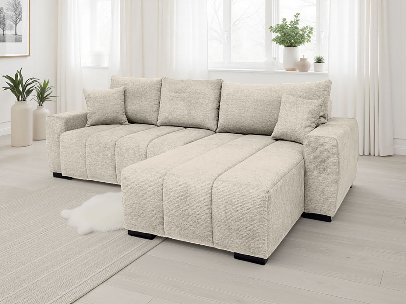 Home affaire Ecksofa »Bello L-Form, B: 256 cm« Schlaffunktion, Bettkasten & 2 Zierkissen, Federkern