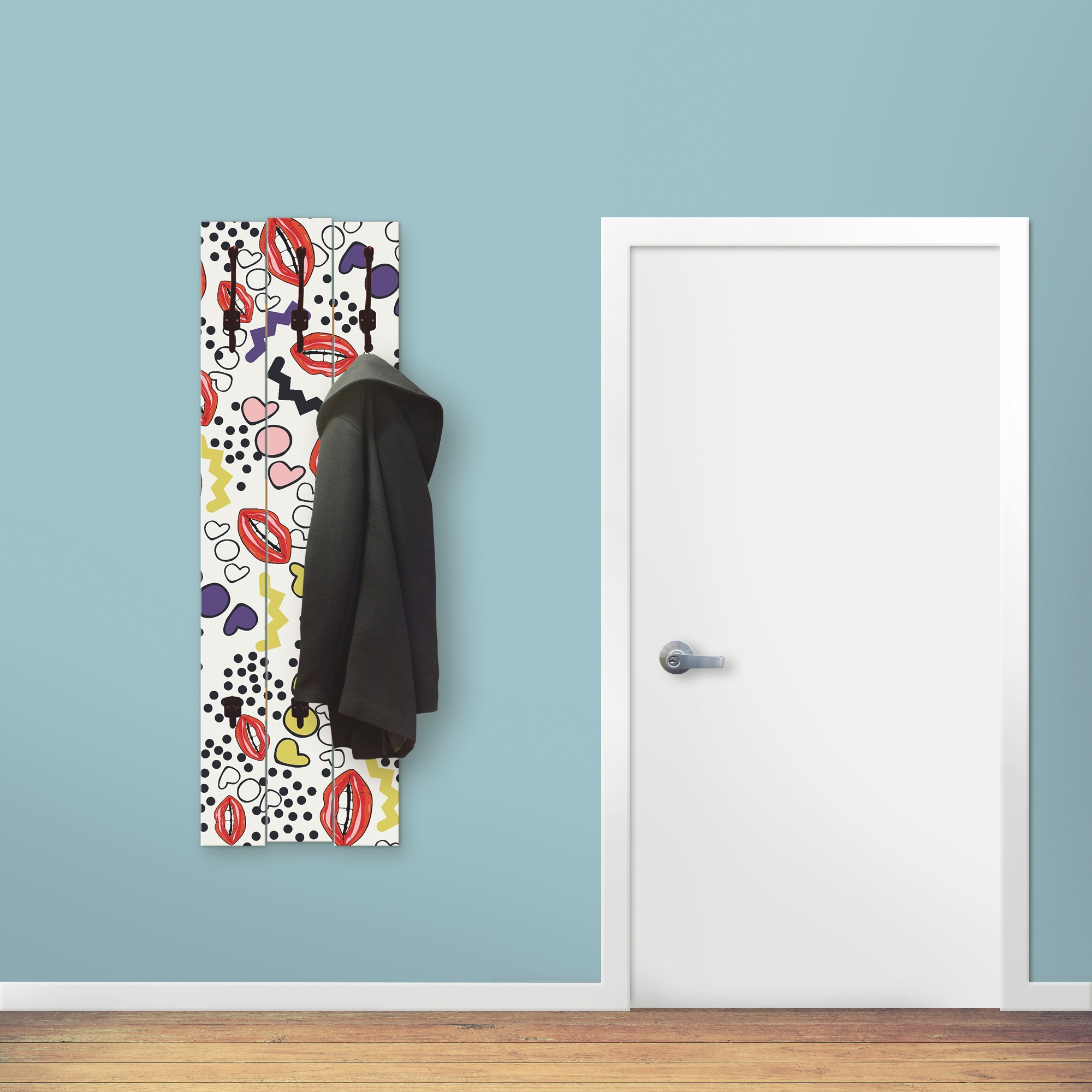 Image of Artland Garderobenleiste »Mund mit Pop-Art«, platzsparende Wandgarderobe aus Holz mit 5 Haken, geeignet für kleinen, schmalen Flur, Flurgarderobe bei Ackermann Versand Schweiz