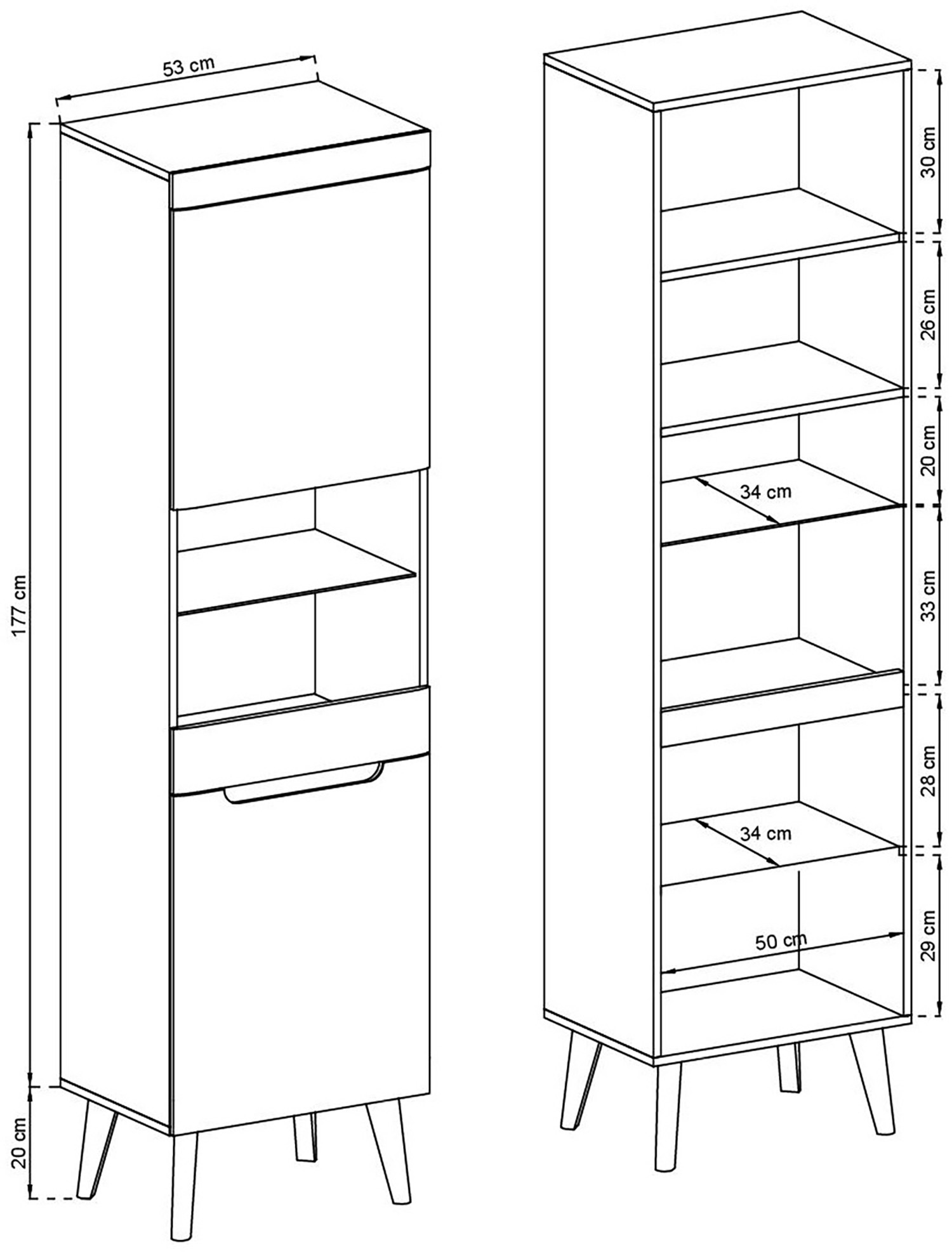 INOSIGN Vitrine »Torge, Hochschrank, Glasvitrine, Standvitrine, Vitrinenschrank«, (1 St.), in drei verschiedenen Farben verfügbar, Glastür & -boden, 53 cm breit