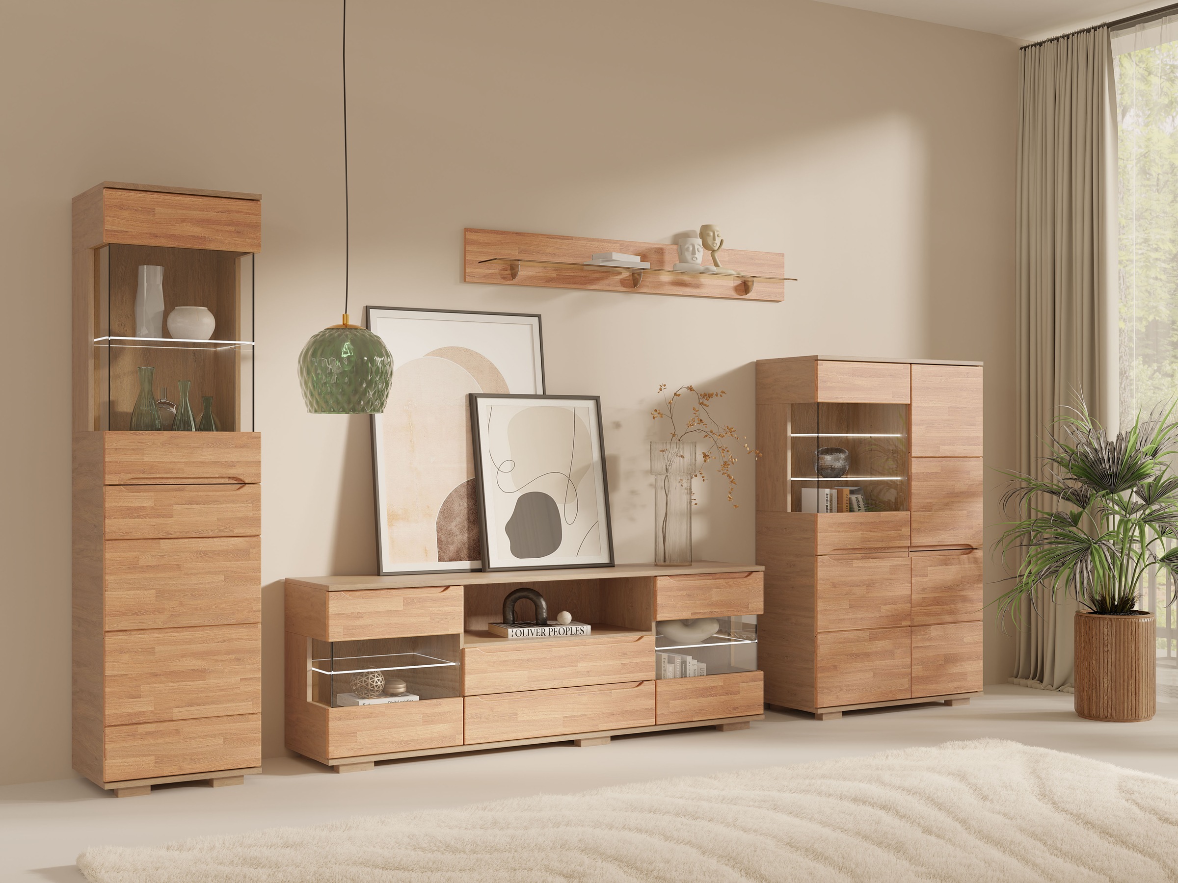 Image of GOODproduct Wohnwand "VETRO: besteht aus 2 Vitrinen, 1 Sideboard & 1 Wandregal, Wohnzimmer." 4 Stk. tlg.