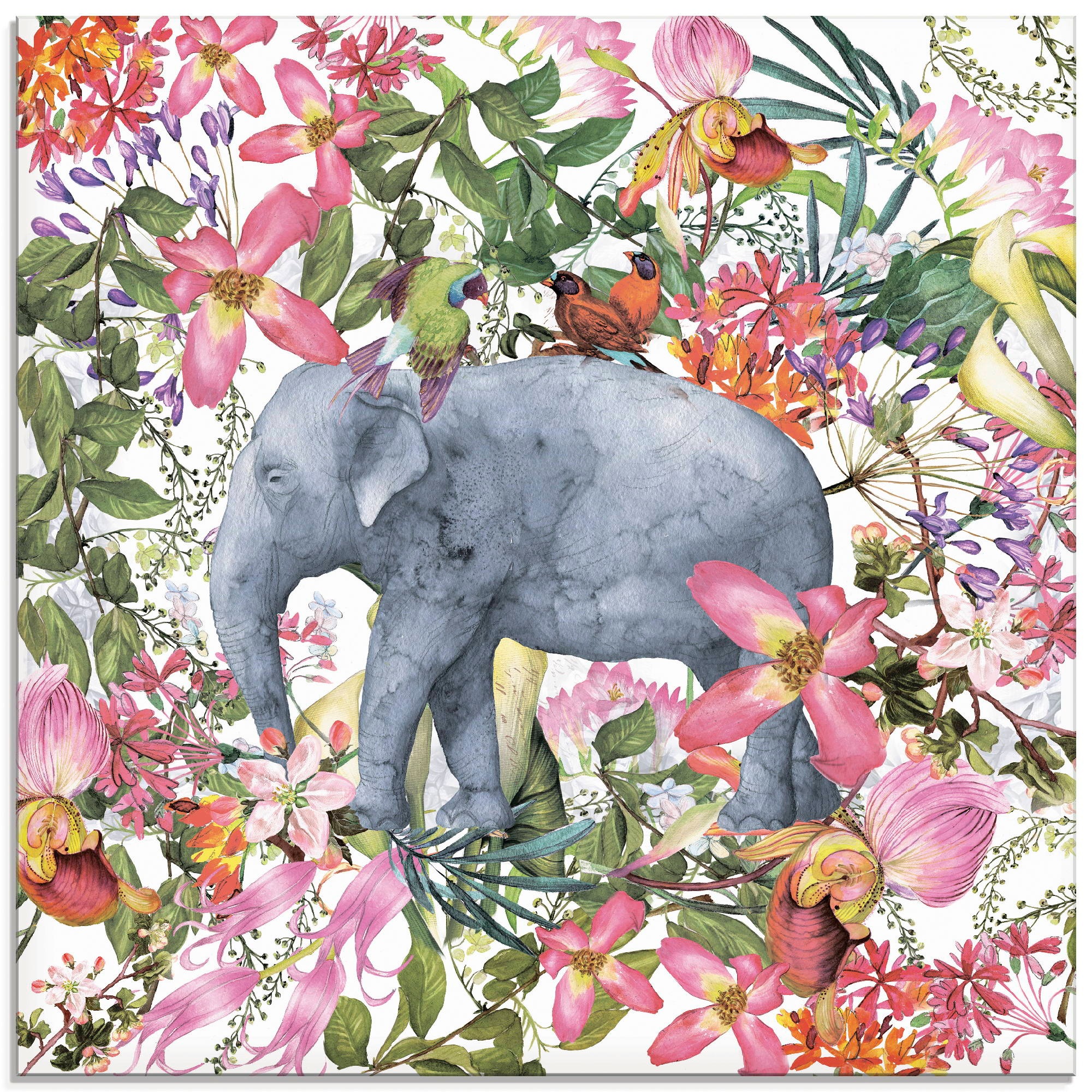 Image of Artland Glasbild »Elefant im Blüten Dschungel«, Wildtiere, (1 St.) bei Ackermann Versand Schweiz