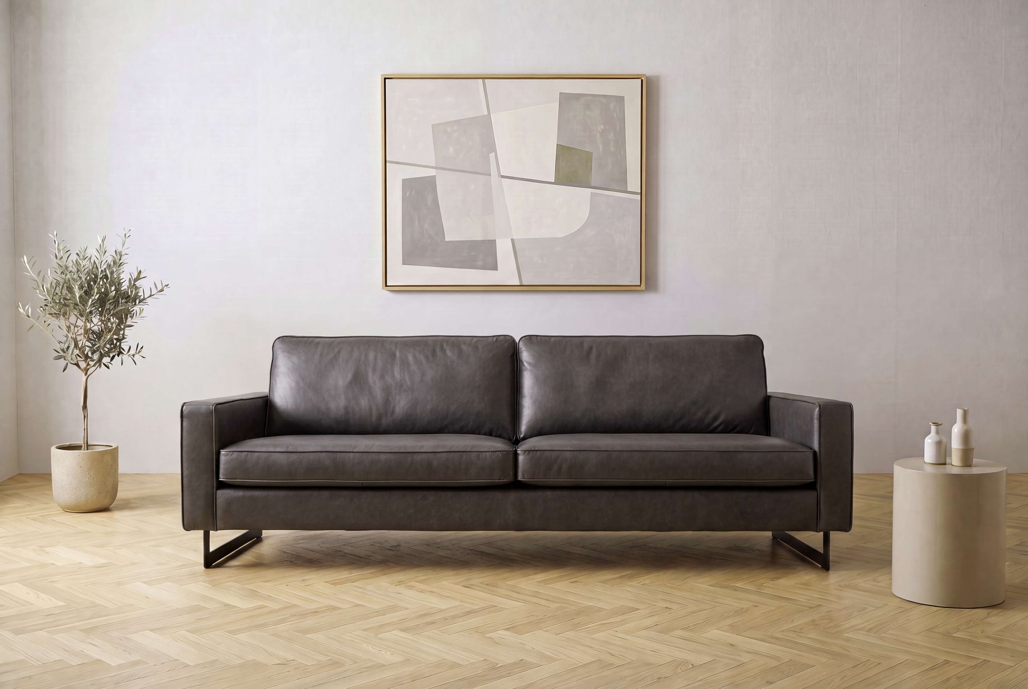 GOODproduct 3-places »Maxi-Ausführung Pinto, 236 cm, Cord, Chenille, Lederoptik« avec jonc, pieds métalliques noirs, suspension à ressorts ondulés