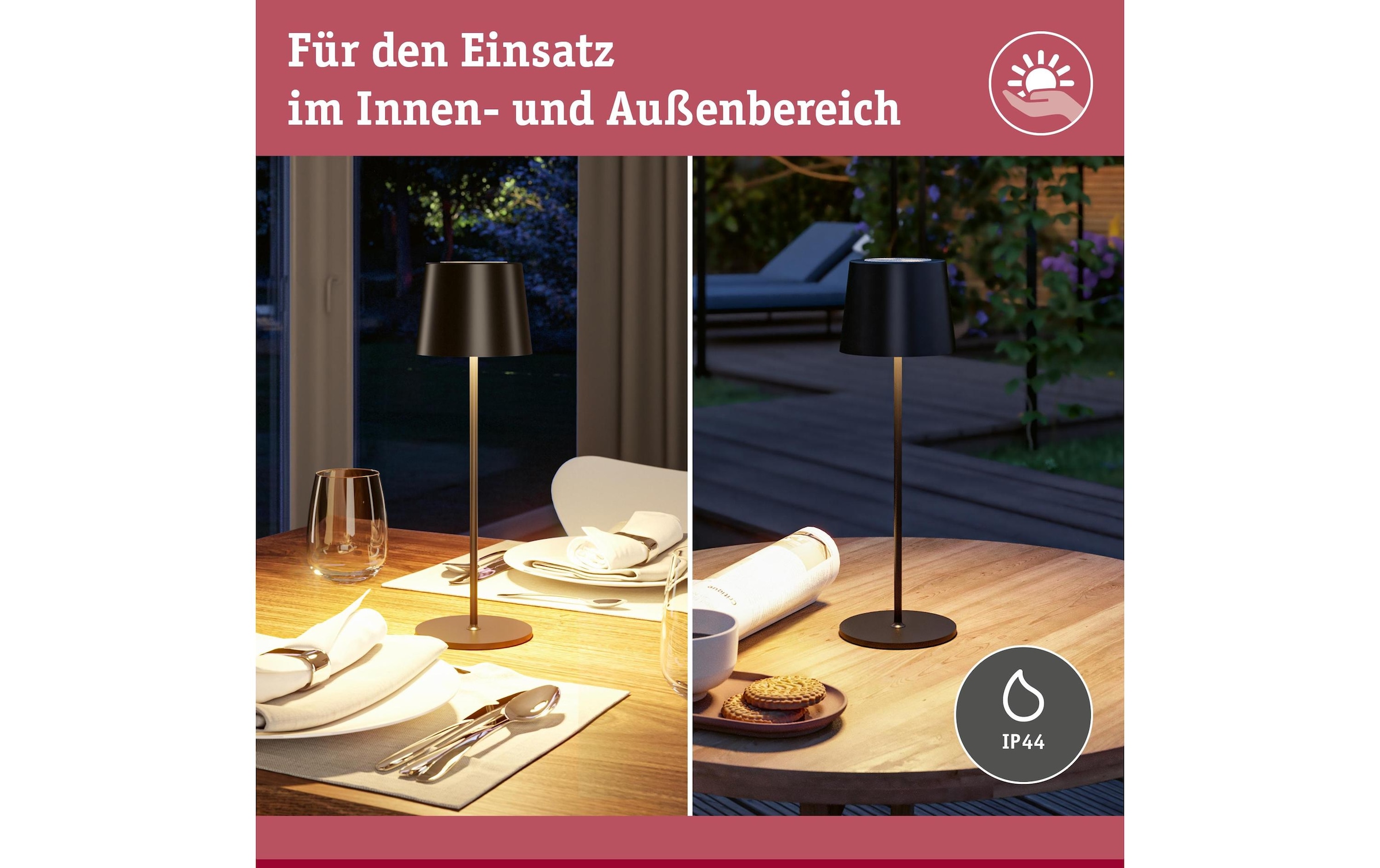 Paulmann Lampe de table extérieure LED »Akkuleuchte Gilo IP44 dimmbar« 1 cuis