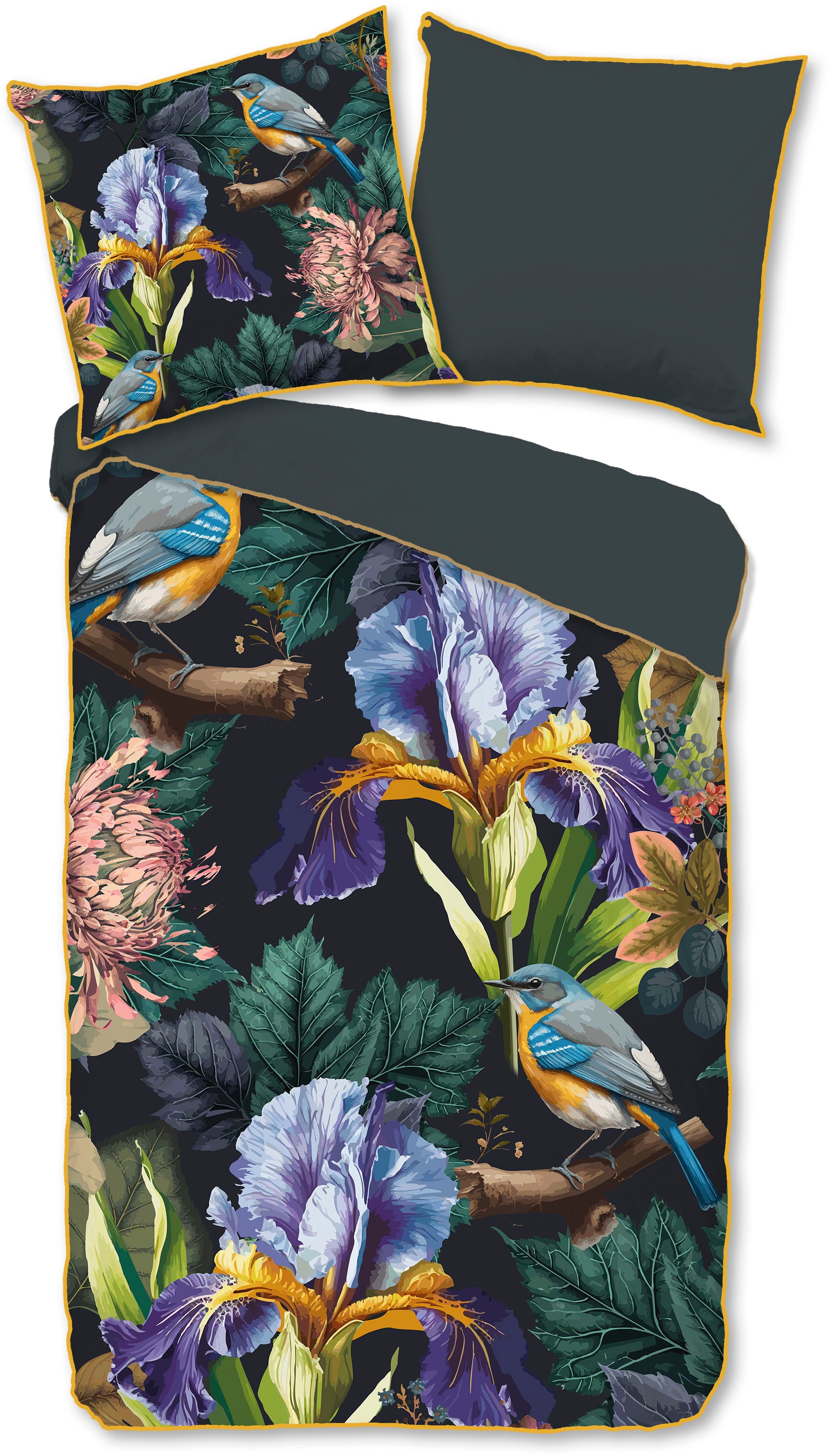 Descanso Wendebettwäsche »Dilana«, Baumwolle, Satin, 135x200, Biese, Reissverschluss, Wendeoptik, Blumen