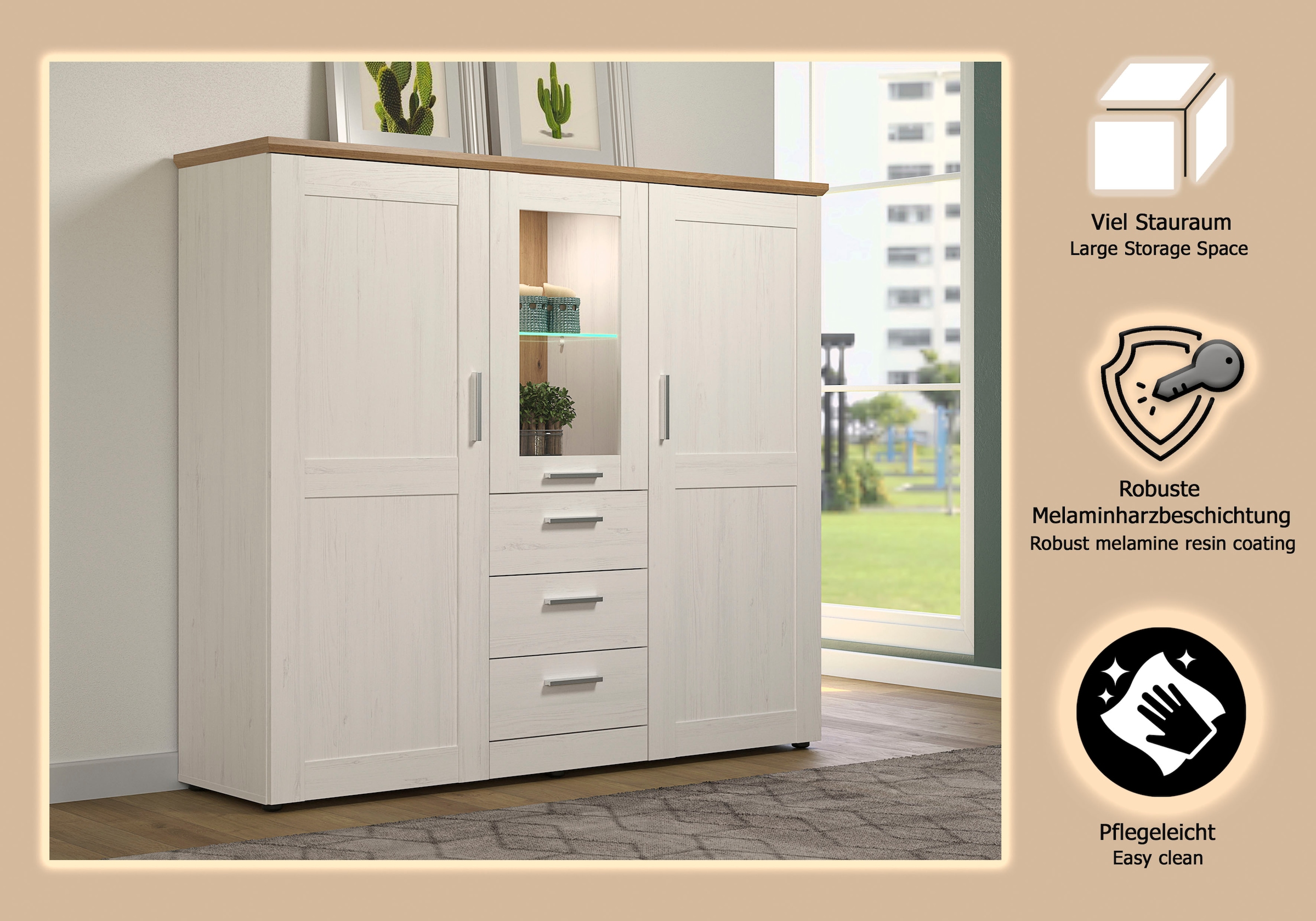 Home affaire Buffet haut »Nybro« Vitrine, wechselseitig montierbarer Türanschlag, Breite 159 cm